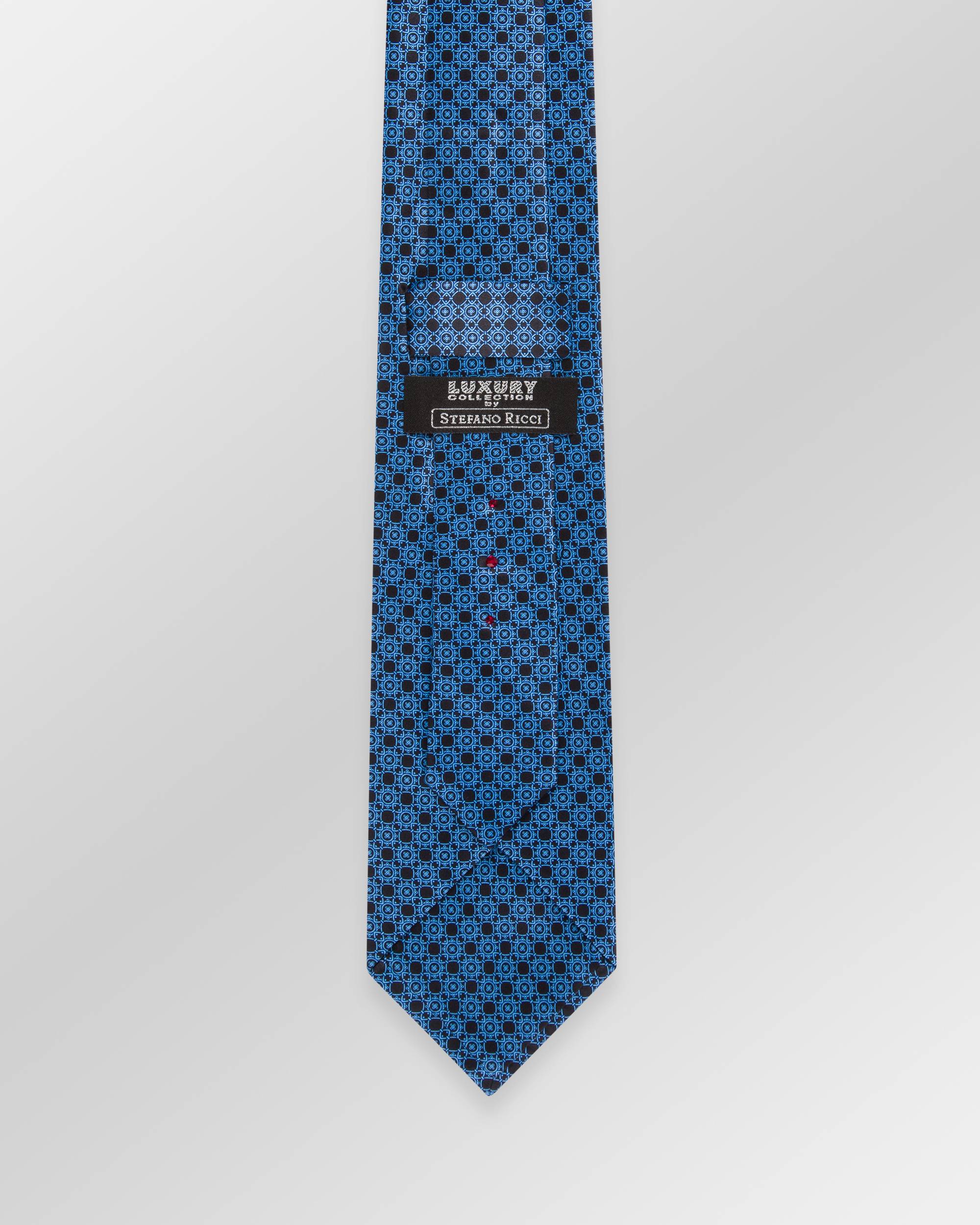 STEFANO RICCI Luxury Silk Long Tie BLACK/LIGHT BLUE