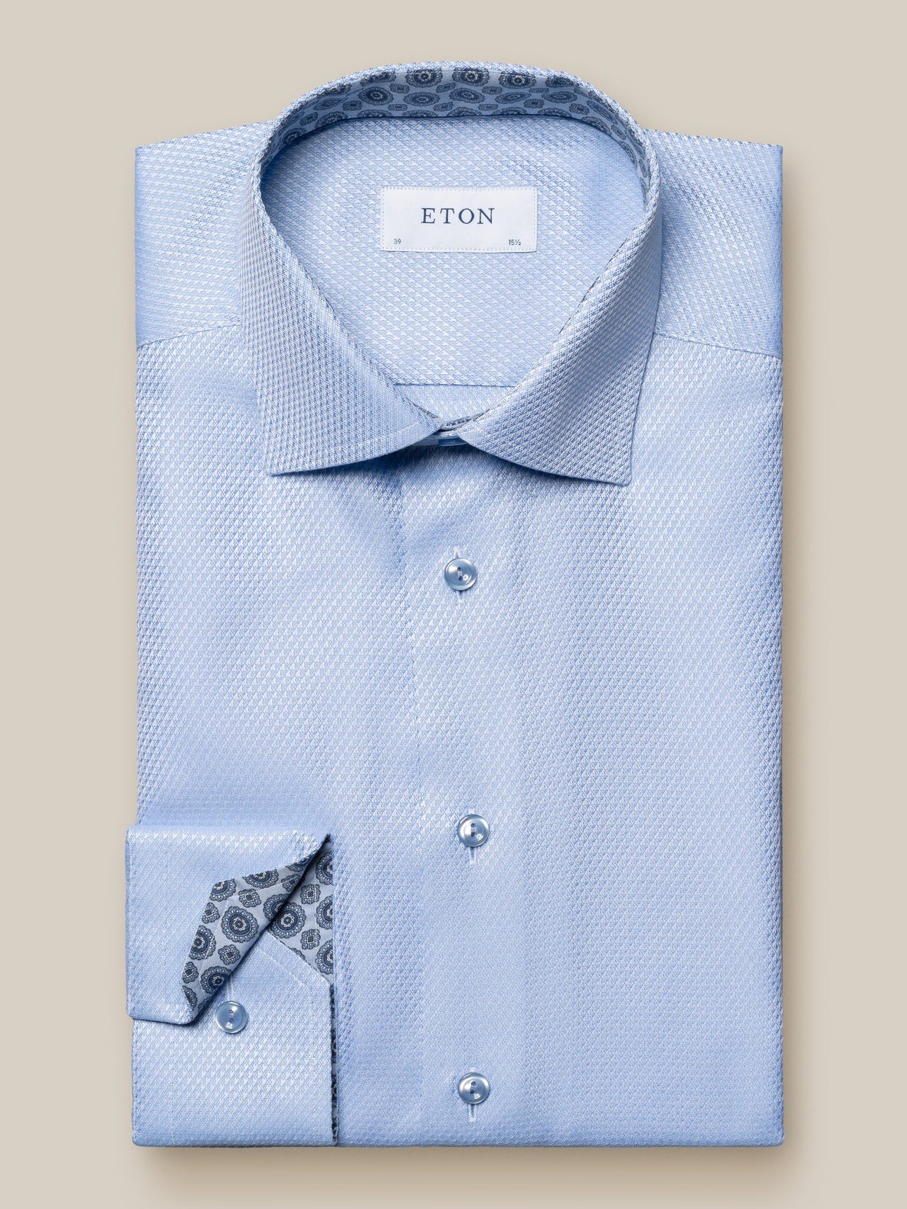 ETON Geometric Twill Long Sleeve Shirt Single Cuff Classic Fit LIGHT BLUE