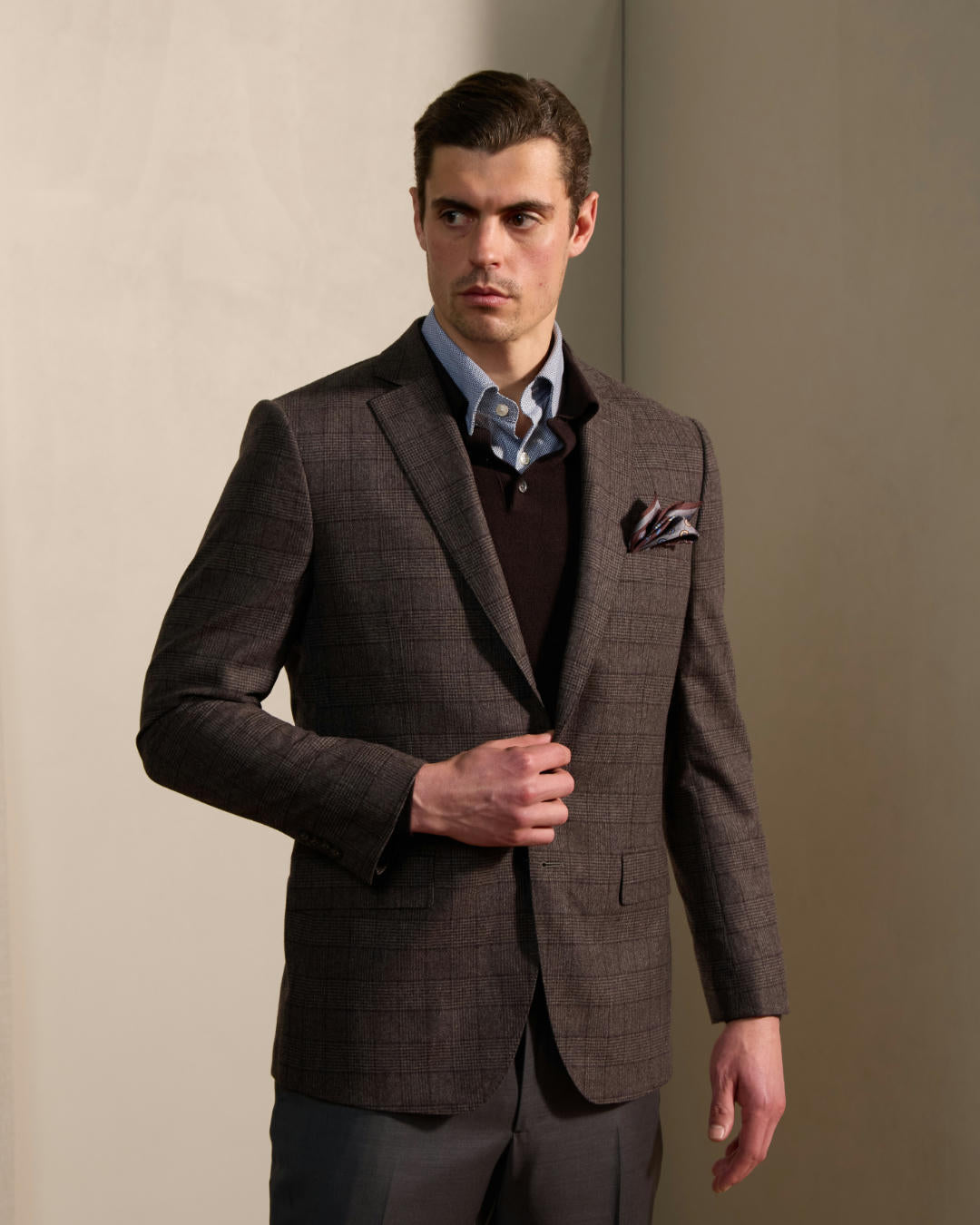 HENRY SARTORIAL Rogna Wool Cashmere Blazer BROWN CHECK