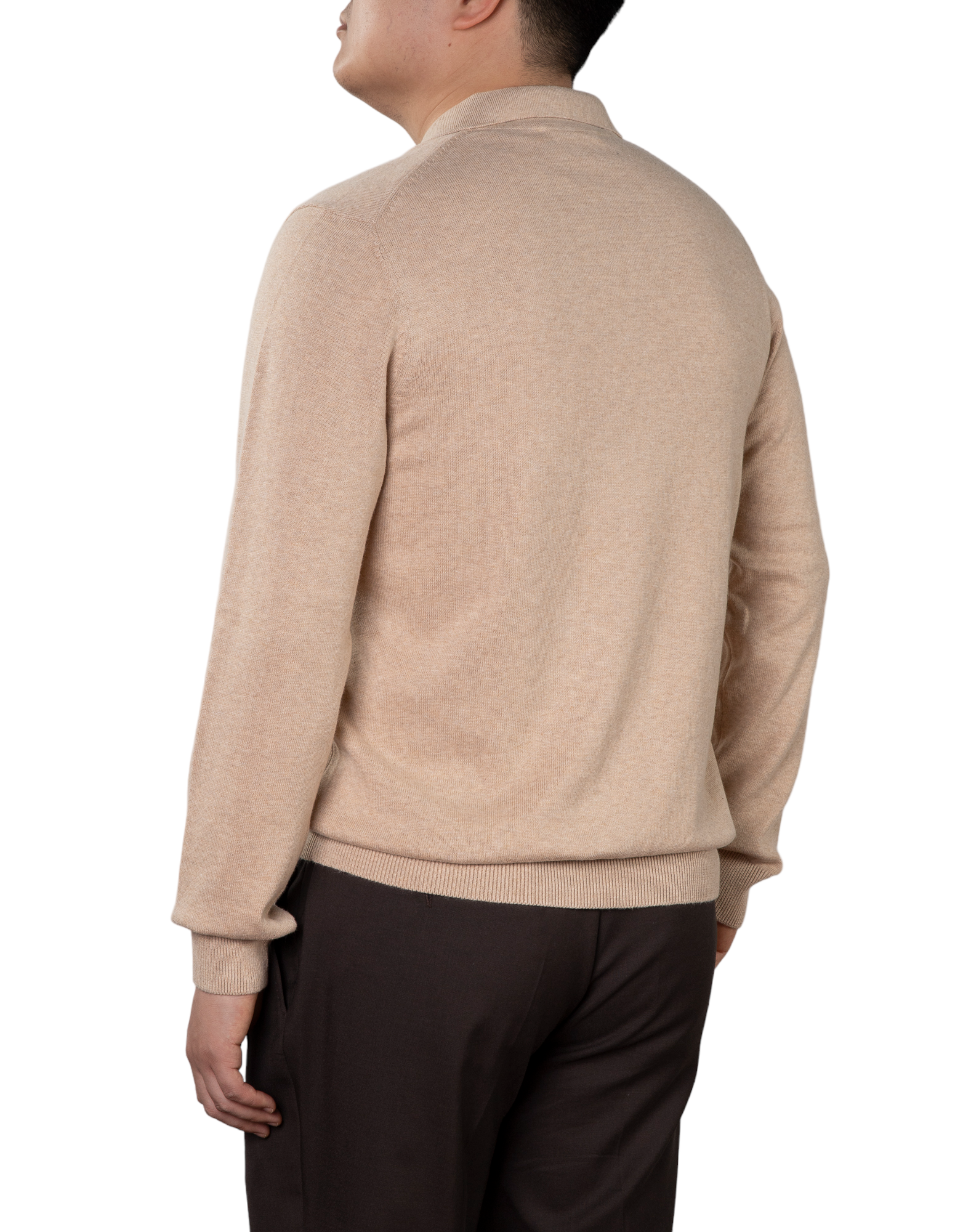 BEAUCAIRE Cotton Knitted Long Sleeve Polo SAND