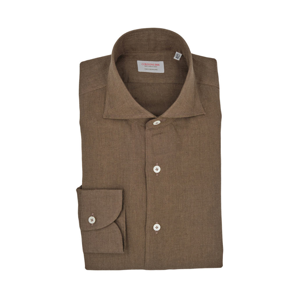 HENRY SARTORIAL X CORDONE Linen Casual Shirt CHOCOLATE