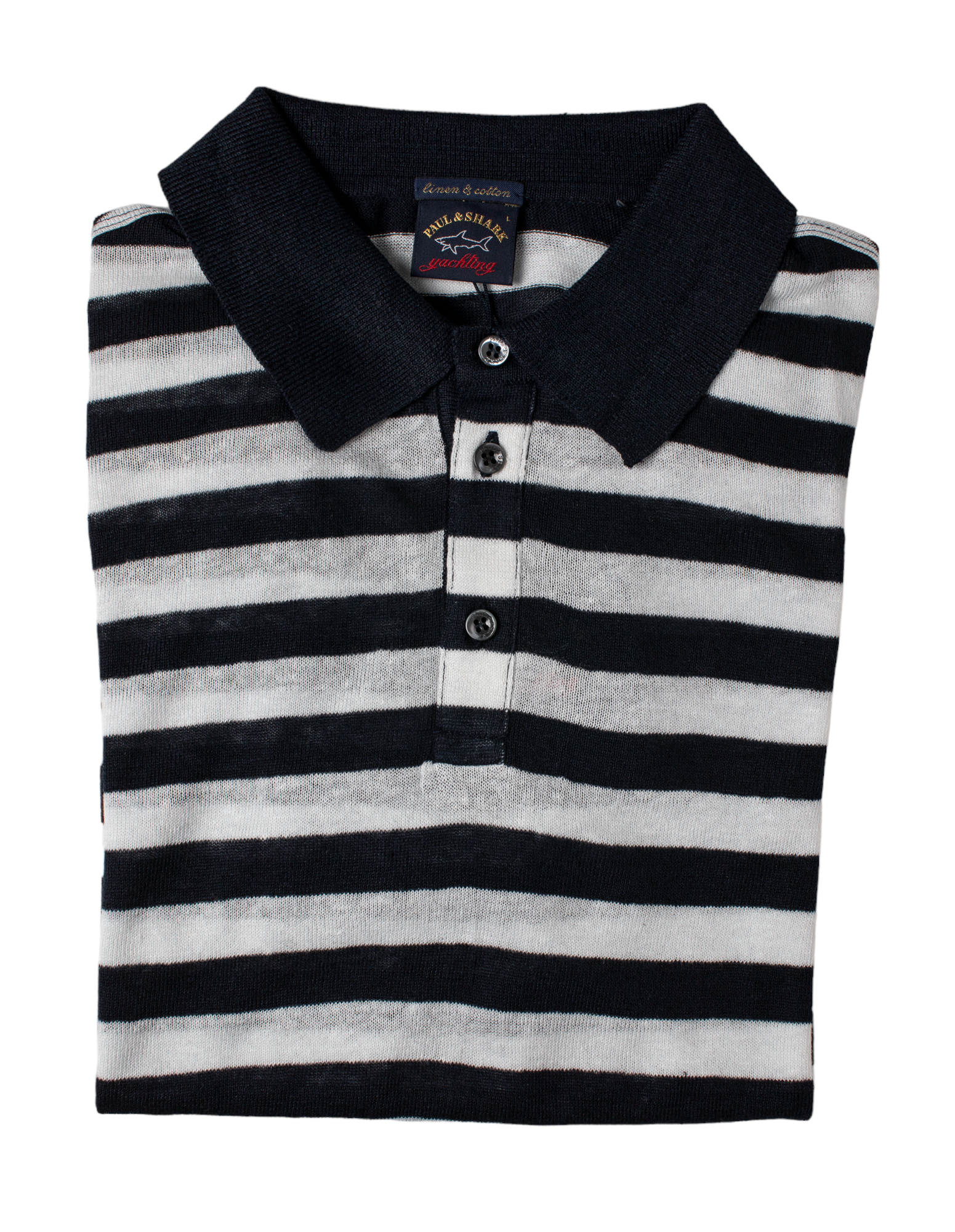 PAUL & SHARK Linen & Cotton Knitted Striped Polo NAVY/WHITE