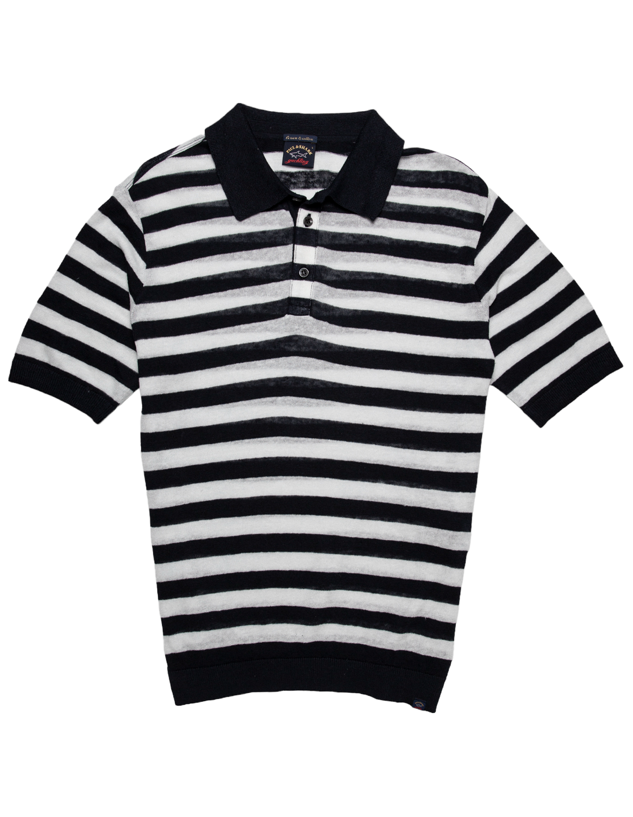 PAUL & SHARK Linen & Cotton Knitted Striped Polo NAVY/WHITE