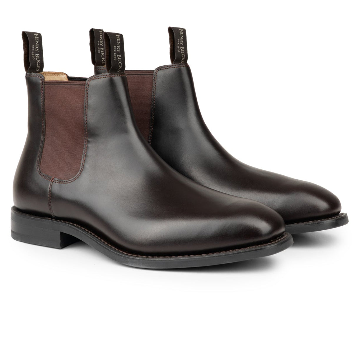 HENRY BUCKS Melbourne Chelsea Boot Leather Sole DARK BROWN