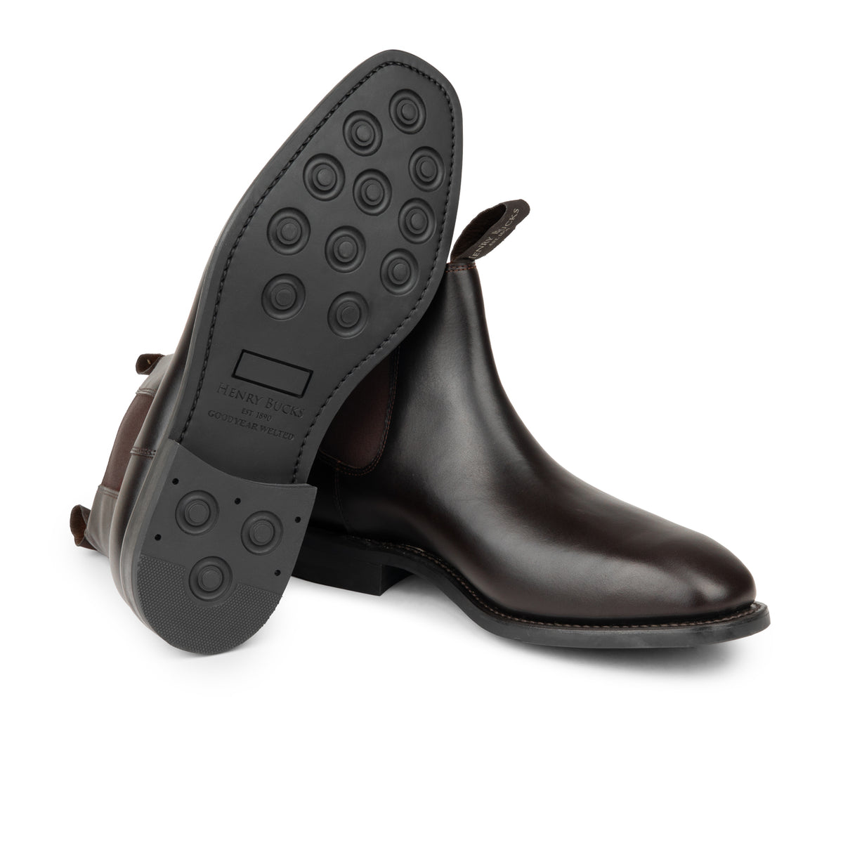 HENRY BUCKS Melbourne Chelsea Boot Rubber Sole DARK BROWN