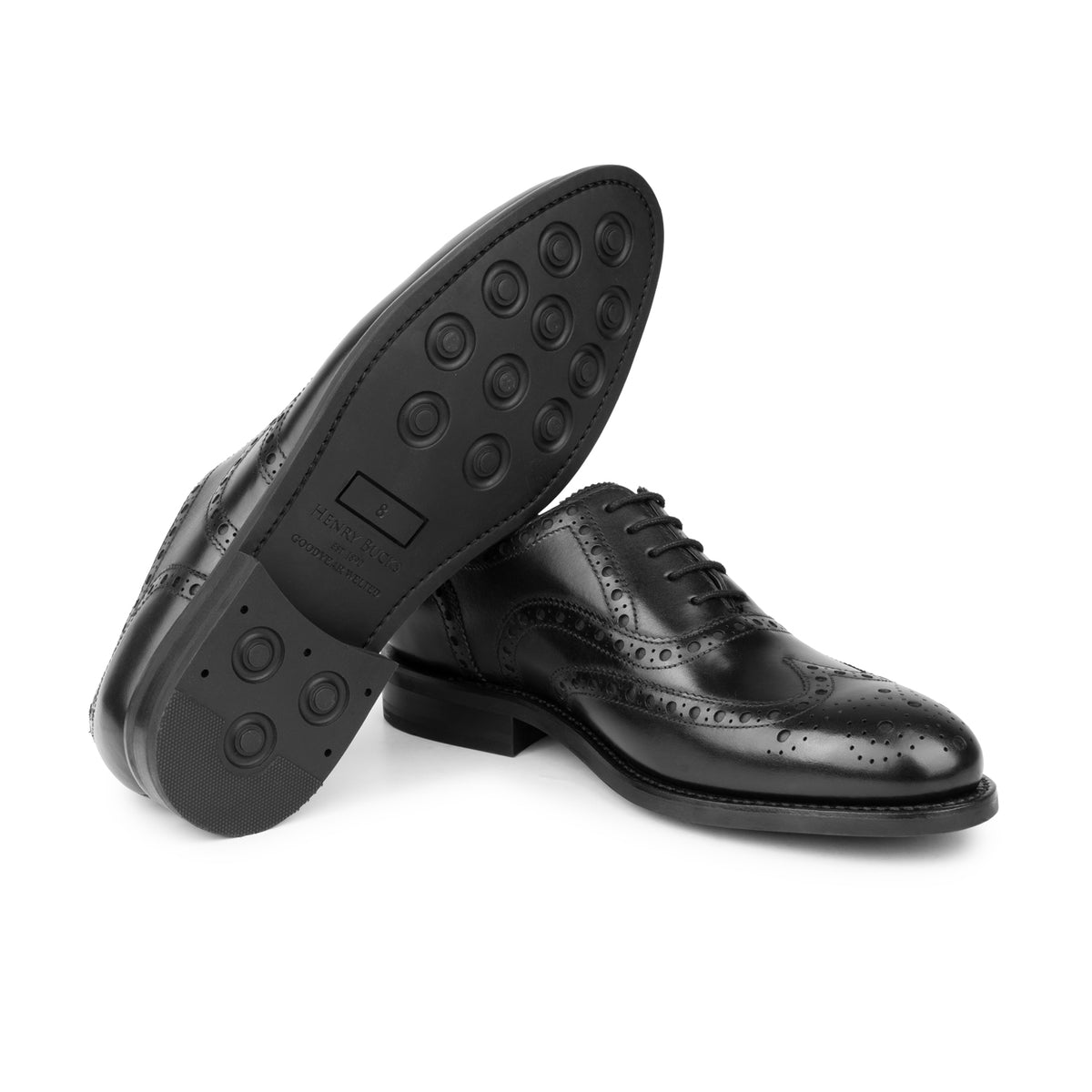 HENRY BUCKS Oxford Brogue Rubber Sole BLACK