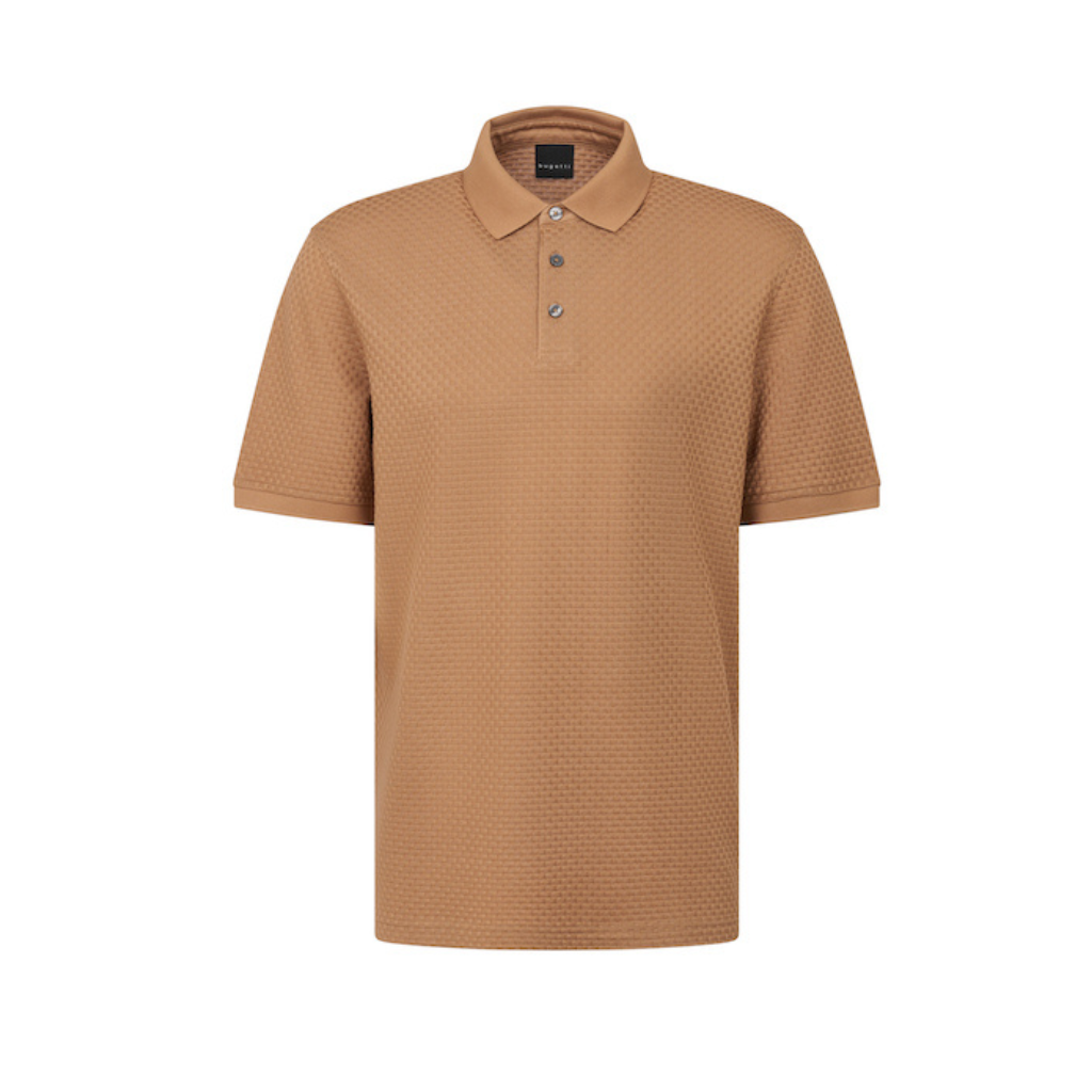 BUGATTI Textured Short Sleeve Polo CAMEL