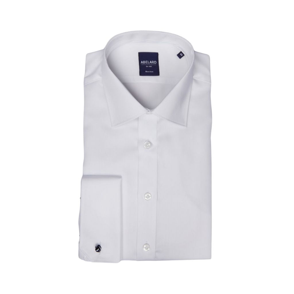 ABELARD Non Iron Cotton Twill Shirt Double Cuff Slim Fit WHITE - Henry Bucks