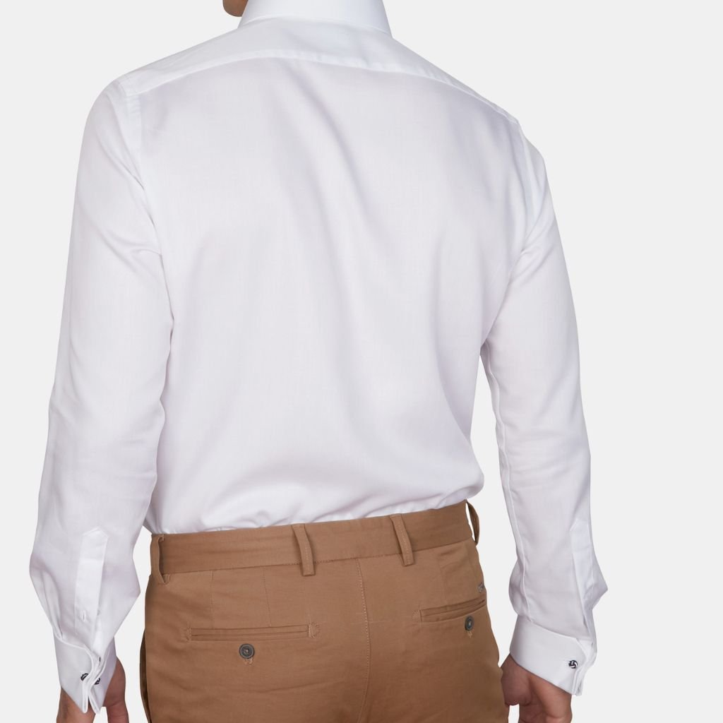 ABELARD Non Iron Cotton Twill Shirt Double Cuff Slim Fit WHITE - Henry Bucks