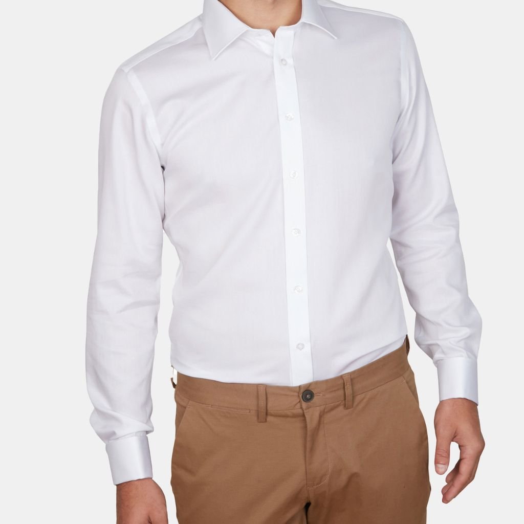 ABELARD Non Iron Cotton Twill Shirt Double Cuff Slim Fit WHITE - Henry Bucks