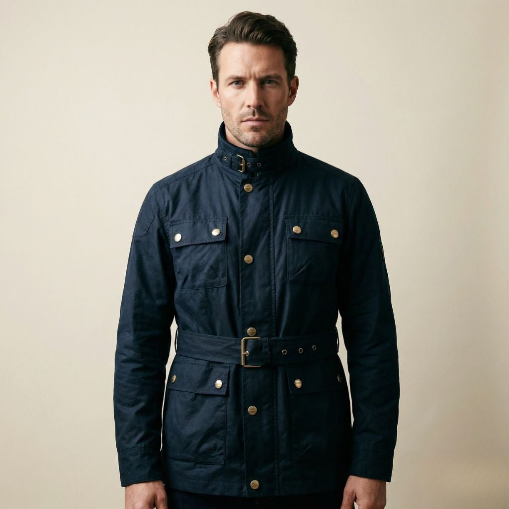 BEAUCAIRE British Millerain Waxed Jacket NAVY - Henry Bucks
