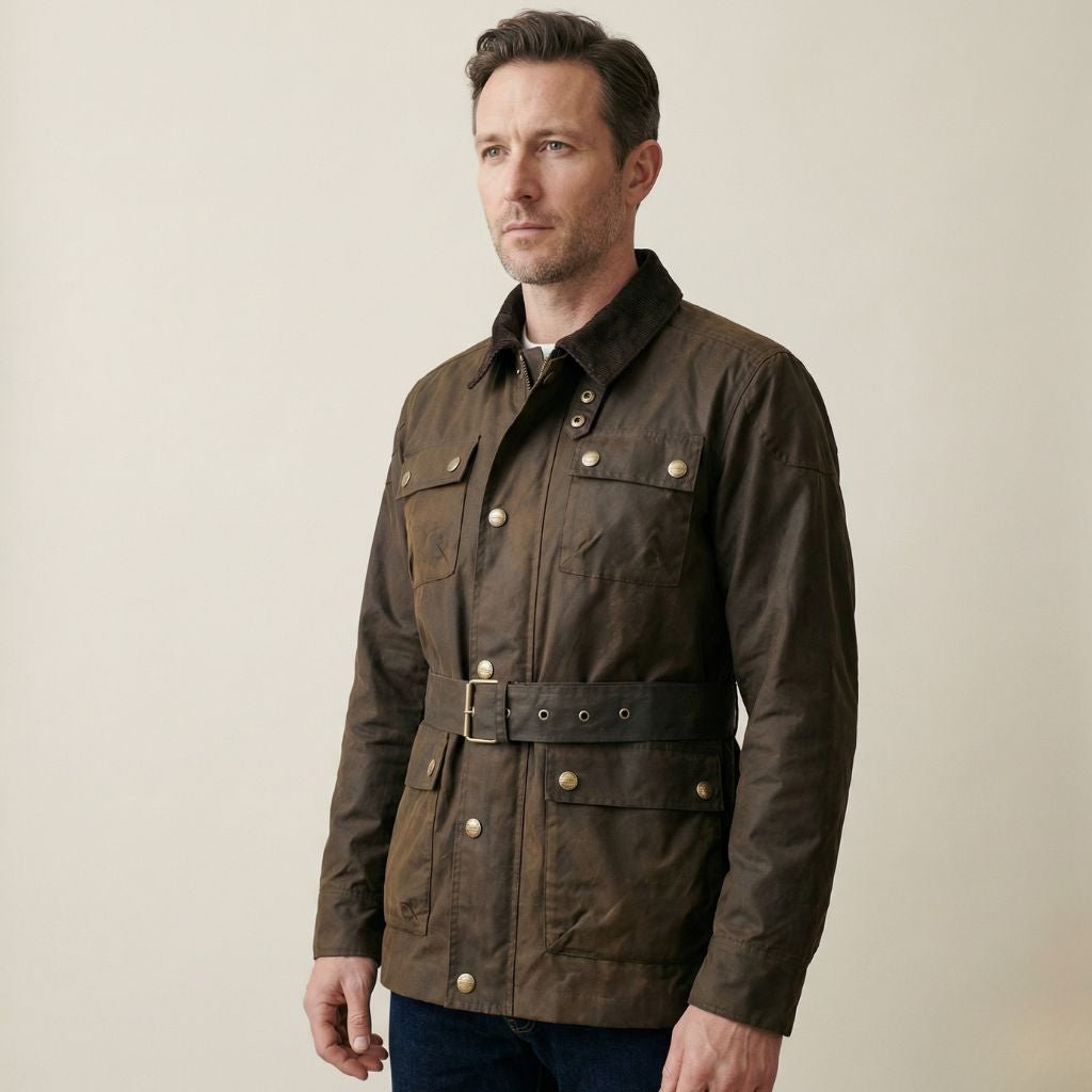 BEAUCAIRE British Millerain Waxed Jacket OLIVE - Henry Bucks