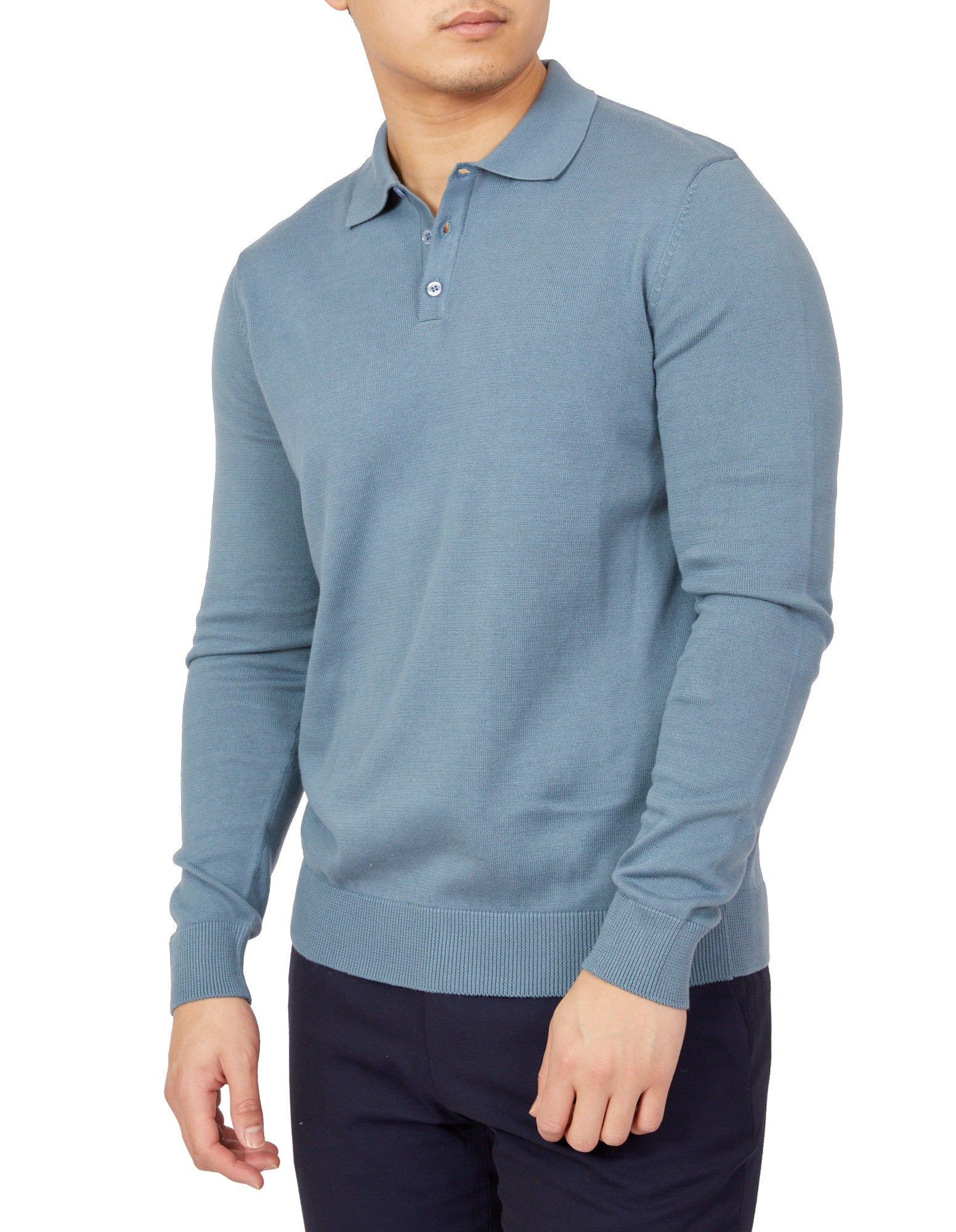 BEAUCAIRE Cotton Knitted Long Sleeve Polo BLUE STONE - Henry BucksPolo46SS220013 - BLUSTONE - M