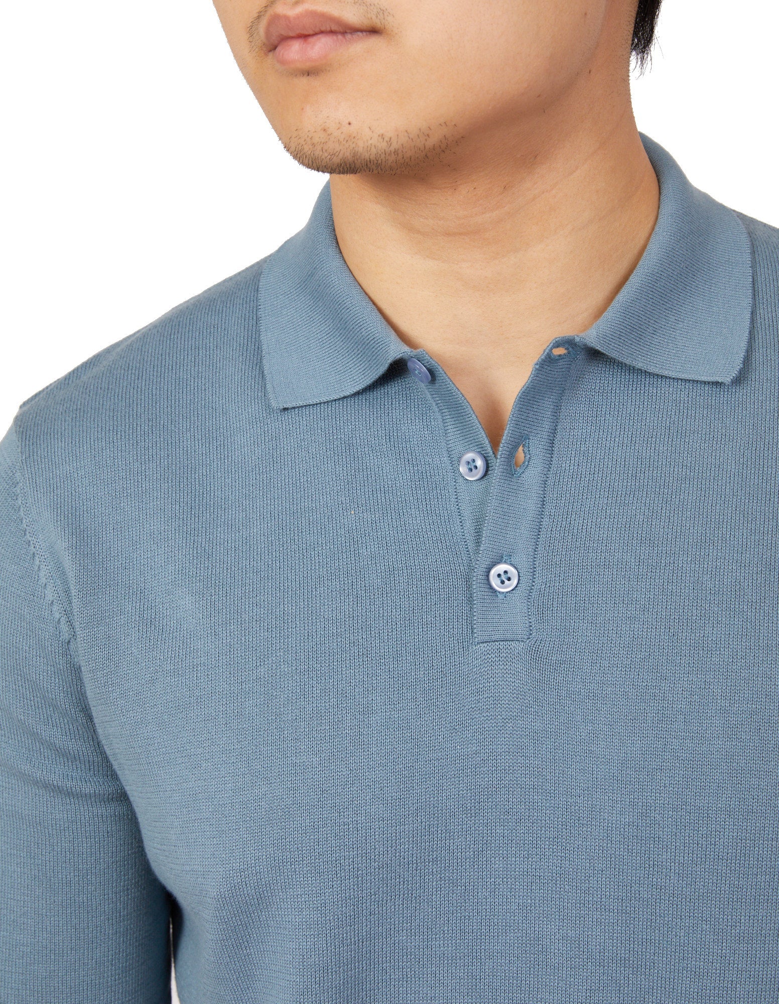 BEAUCAIRE Cotton Knitted Long Sleeve Polo BLUE STONE - Henry BucksPolo46SS220013 - BLUSTONE - M