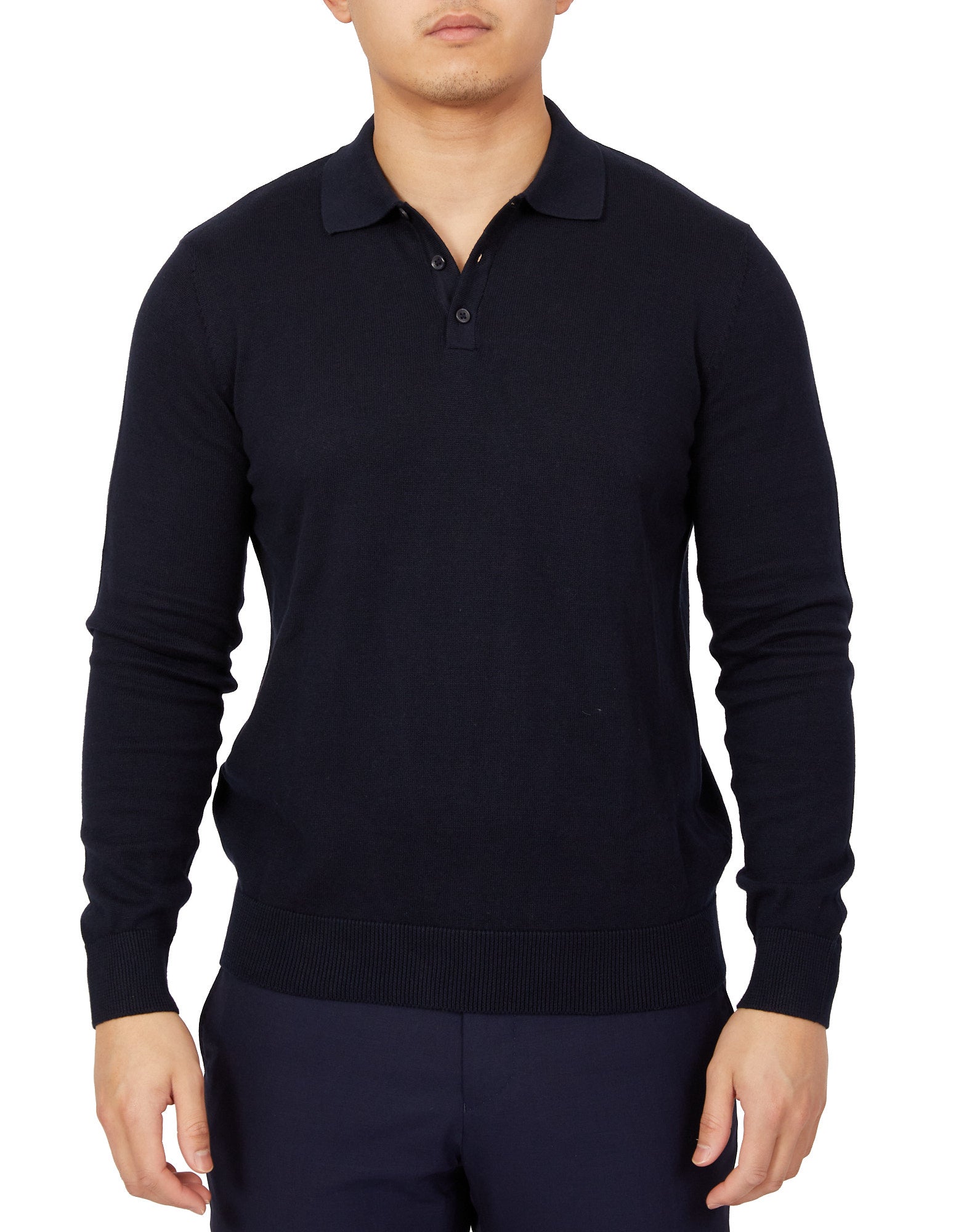 BEAUCAIRE Cotton Knitted Long Sleeve Polo NAVY - Henry BucksPolo46SS220013 - NAVY - M