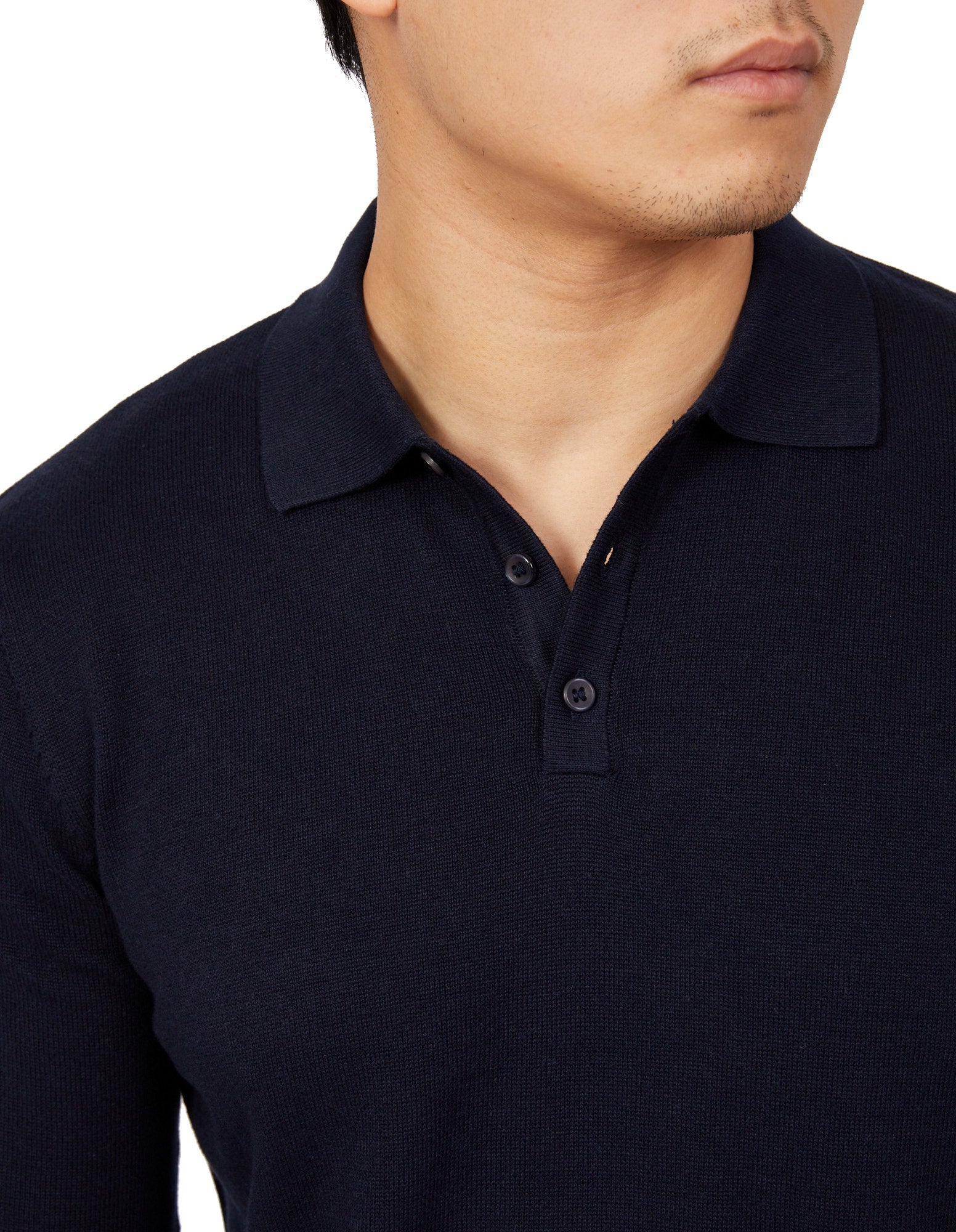 BEAUCAIRE Cotton Knitted Long Sleeve Polo NAVY - Henry BucksPolo46SS220013 - NAVY - M