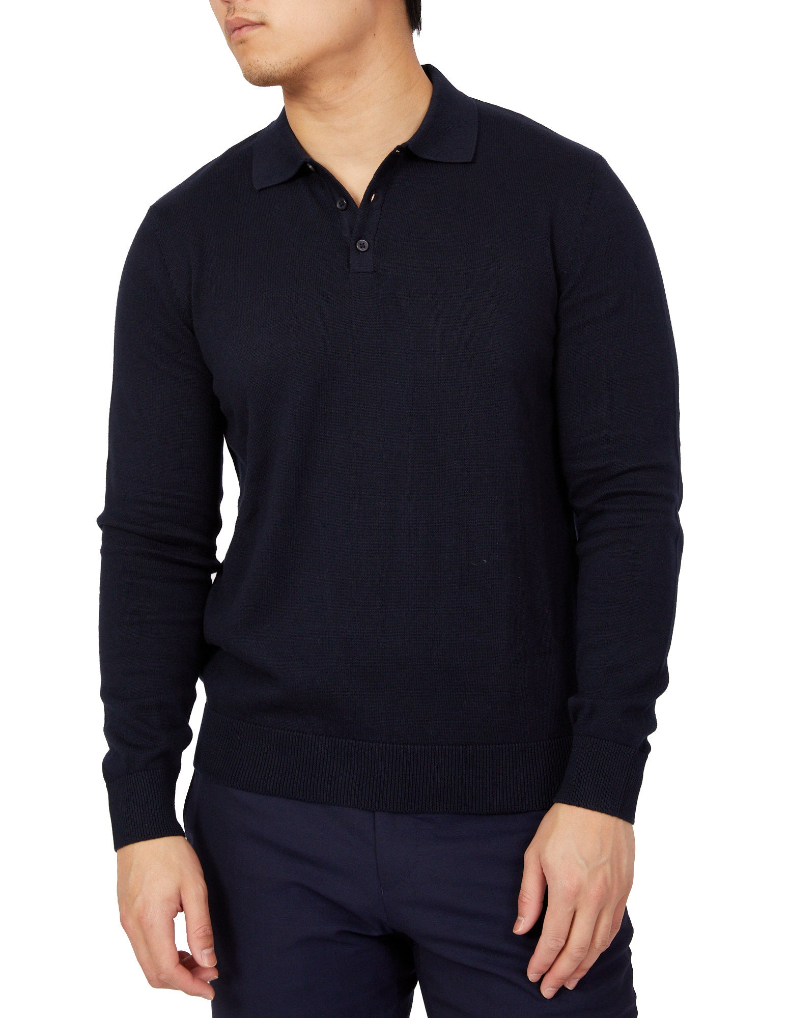 BEAUCAIRE Cotton Knitted Long Sleeve Polo NAVY - Henry BucksPolo46SS220013 - NAVY - M