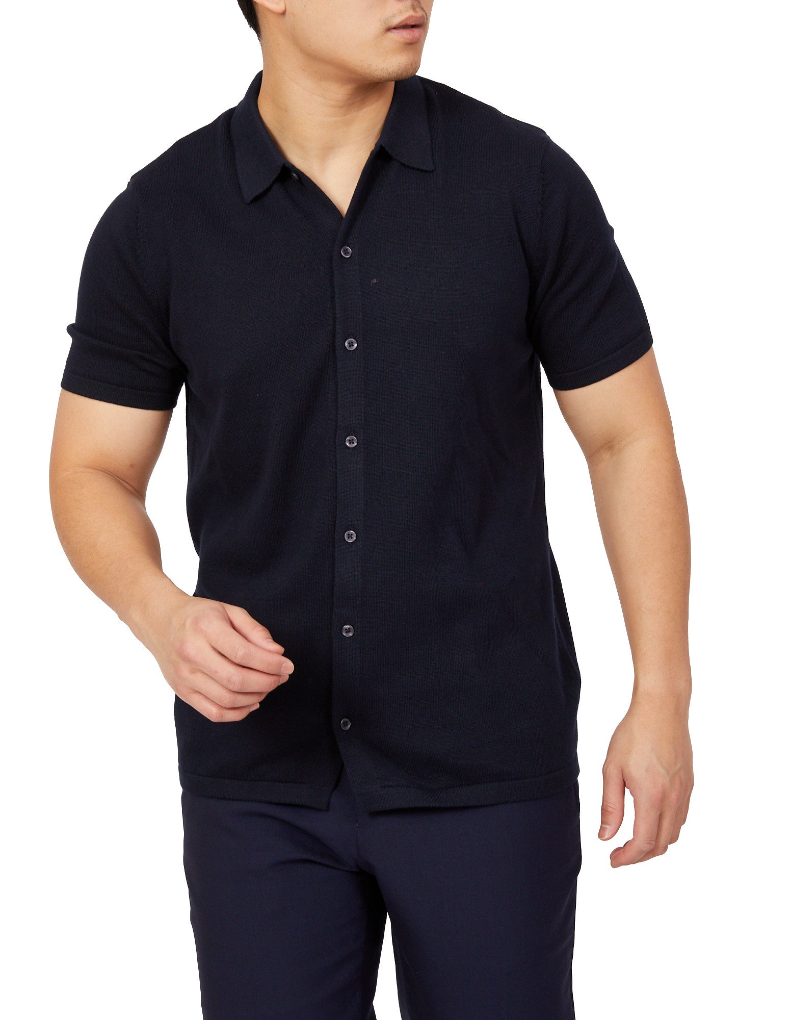 BEAUCAIRE Cotton Short Sleeve Shirt NAVY - Henry BucksShirts46SS220016 - NAVY - M