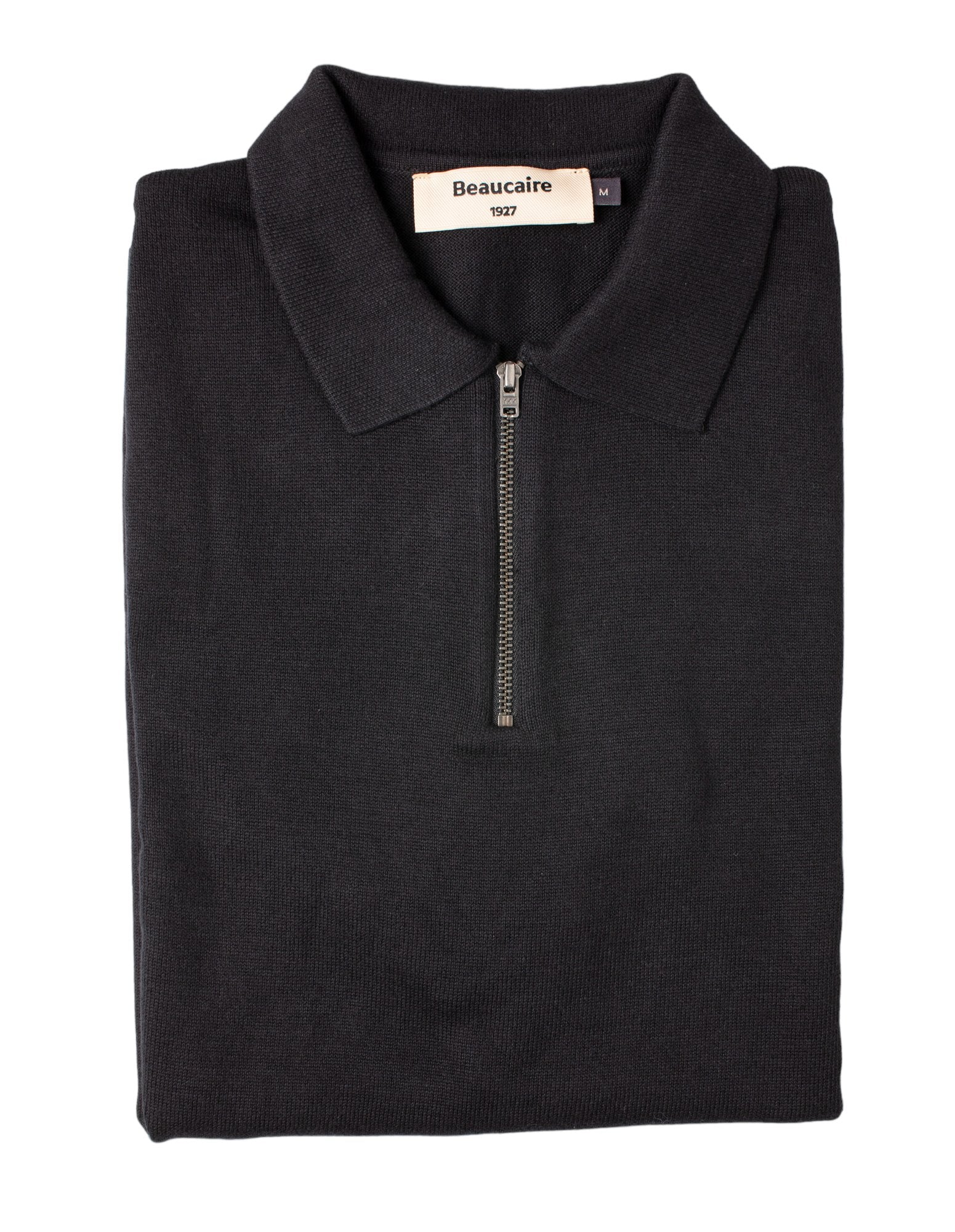 BEAUCAIRE Cotton Zip Neck Short Sleeve Polo BLACK - Henry BucksPolo46SS220011 - BLCK - M