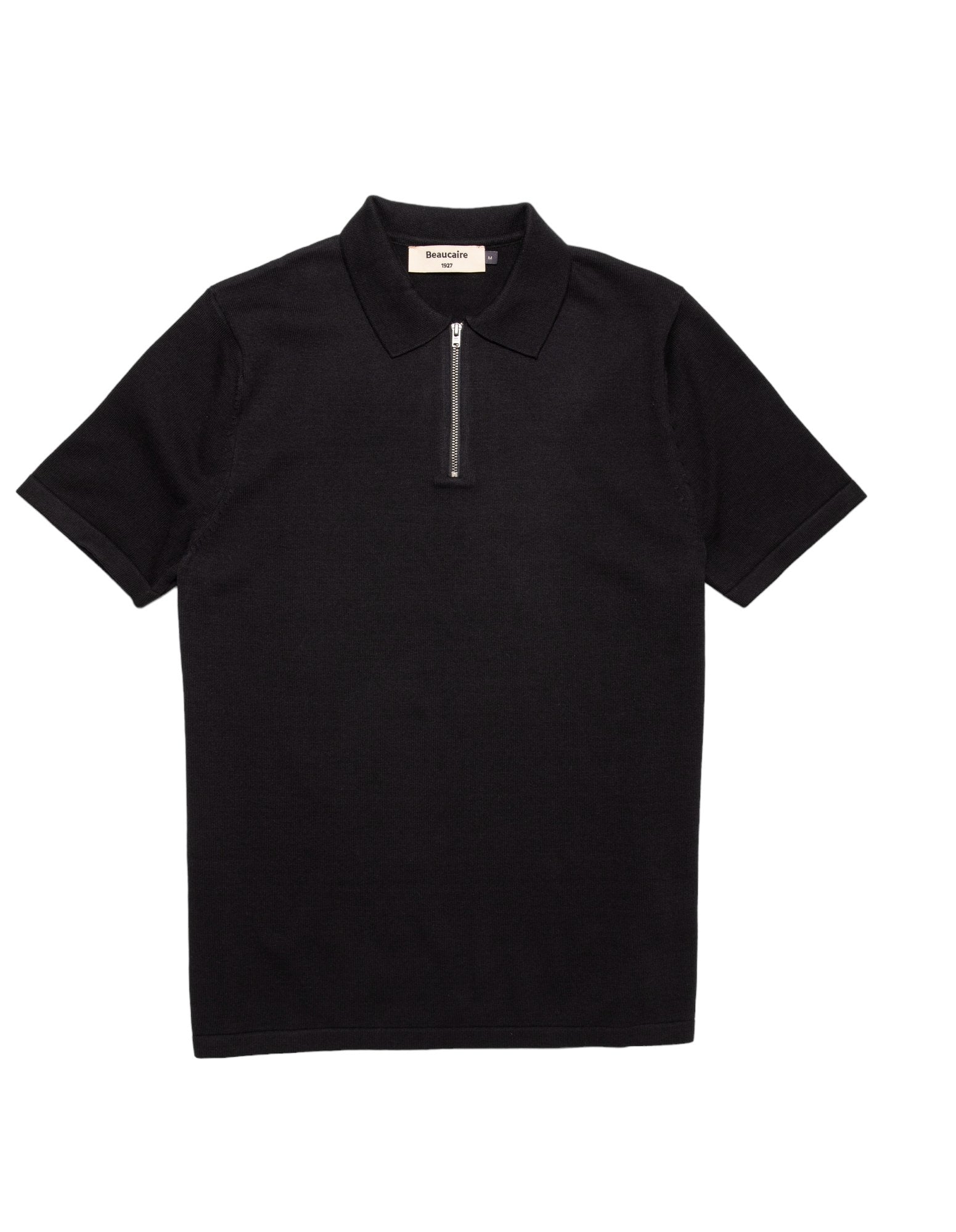 BEAUCAIRE Cotton Zip Neck Short Sleeve Polo BLACK - Henry BucksPolo46SS220011 - BLCK - M