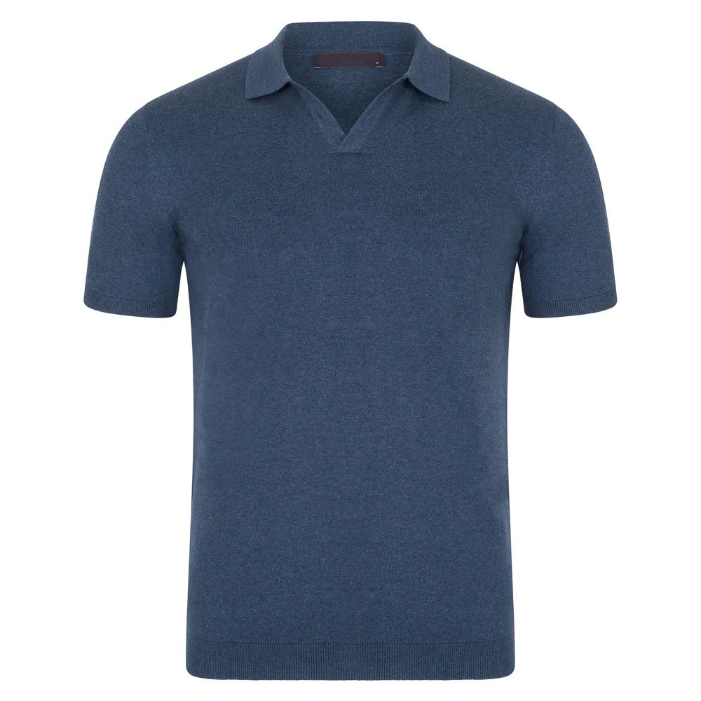 BEAUCAIRE Ultra Fine Cotton Buttonless Polo BLUE MELANGE - Henry BucksPolo46SS220019 - BLUMELANGE - M