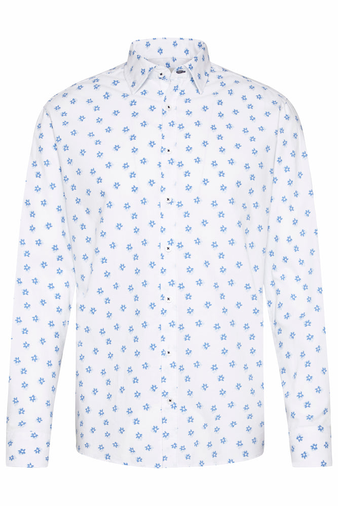 BUGATTI Cotton Printed Shirt WHITE/BLUE