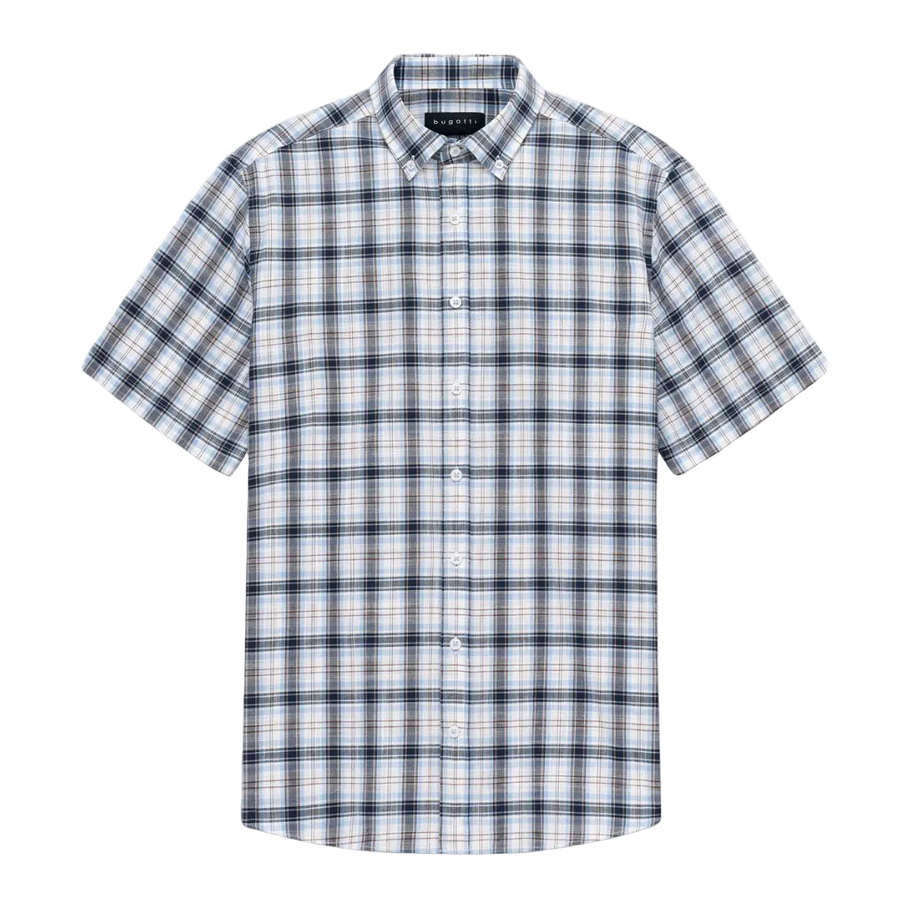 BUGATTI Cotton Check Short Sleeve Shirt LIGHT BLUE