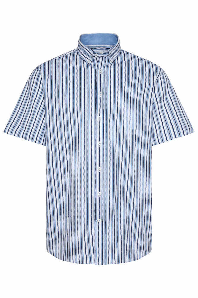 BUGATTI Short Sleeve Printed Shirts BLUE STRIPE