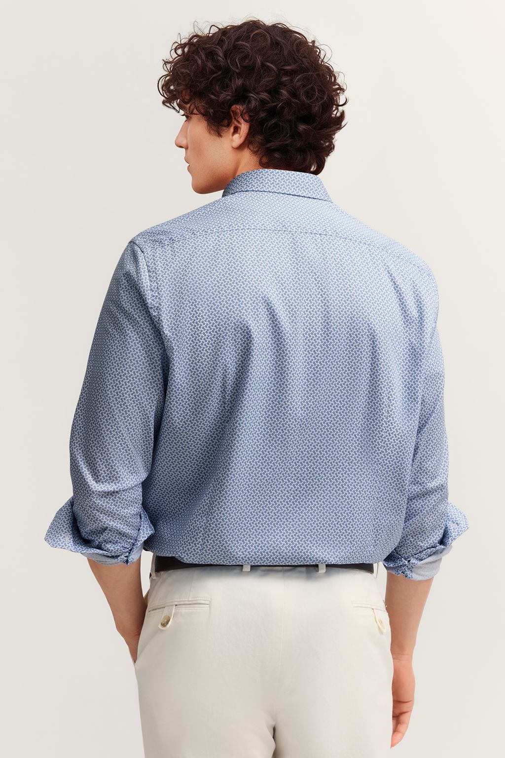 BUGATTI Cotton Motif Print Long Sleeve Shirt WHITE/NAVY