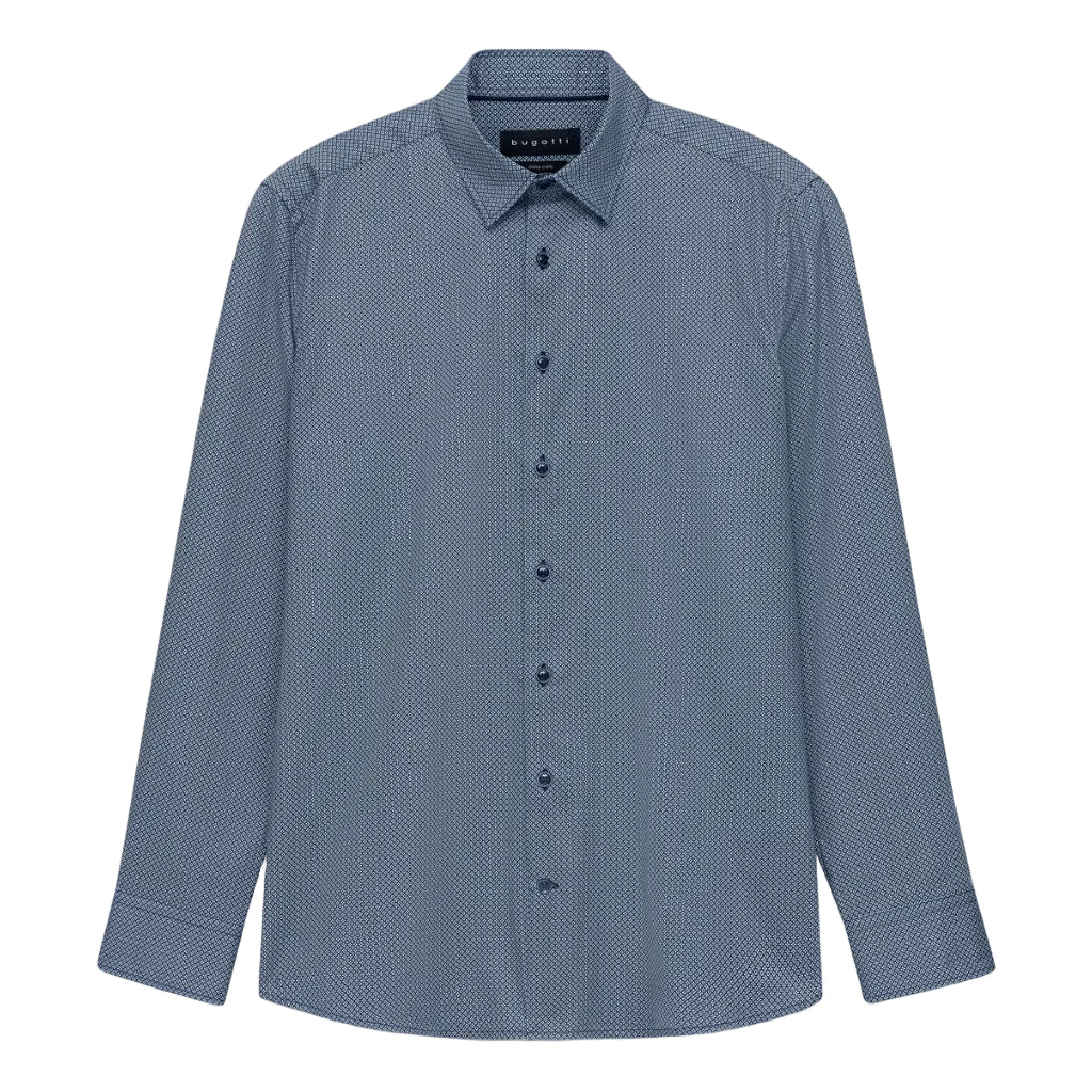 BUGATTI Cotton Geometric Long Sleeve Shirt NAVY