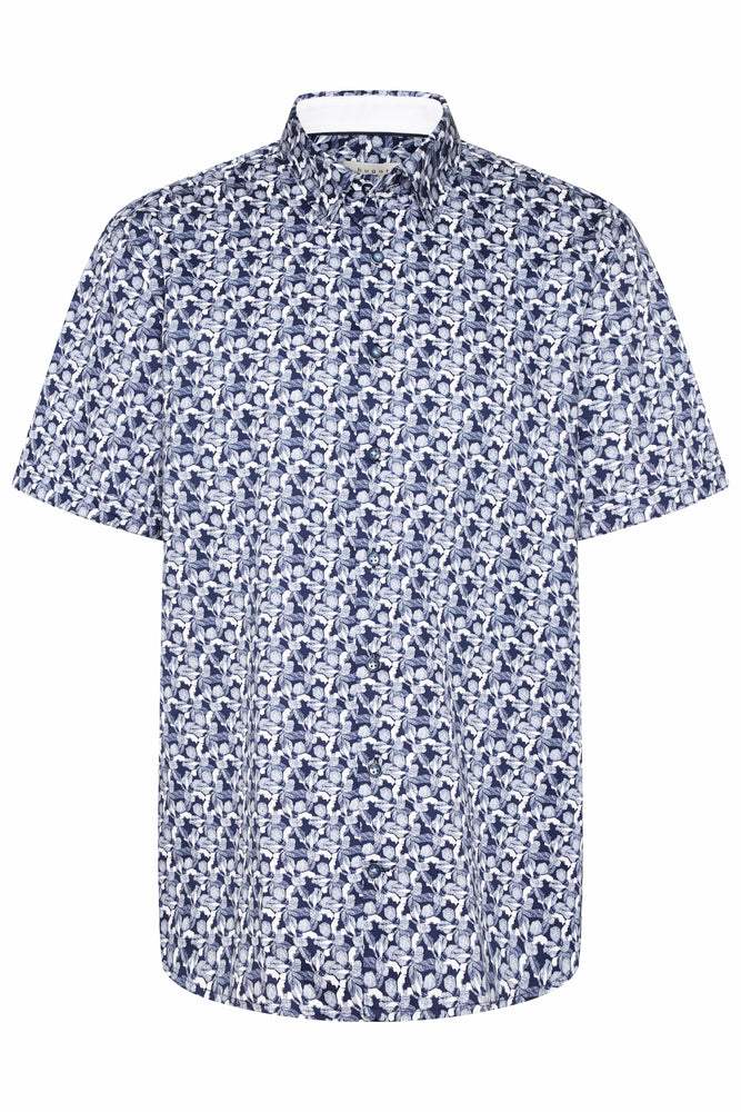 BUGATTI Short Sleeve Printed Shirts NAVY/WHITE