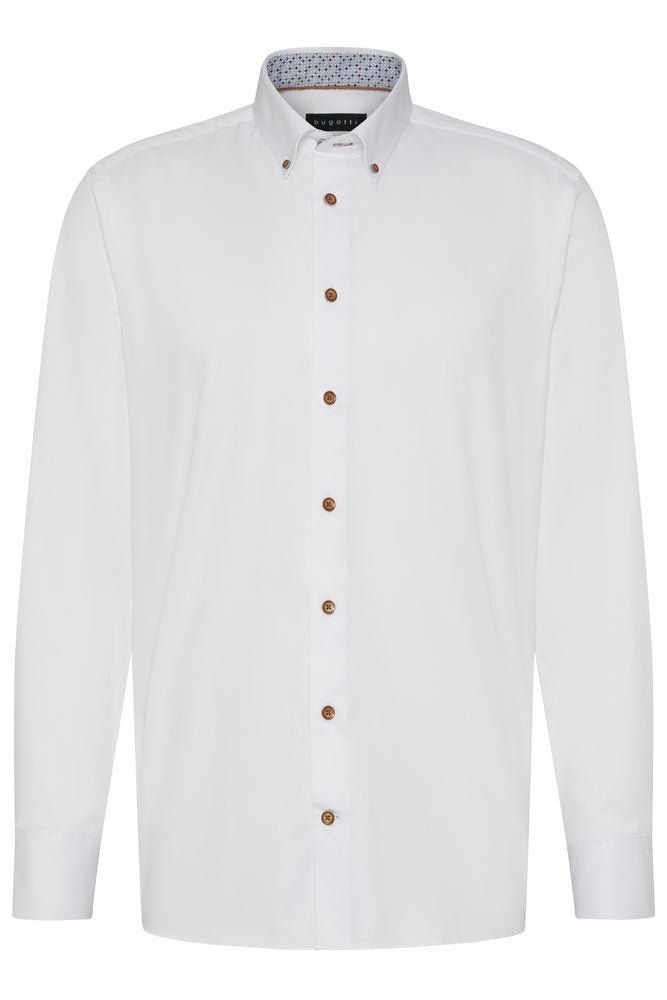 BUGATTI Button Down Long Sleeve Shirt WHITE - Henry Bucks