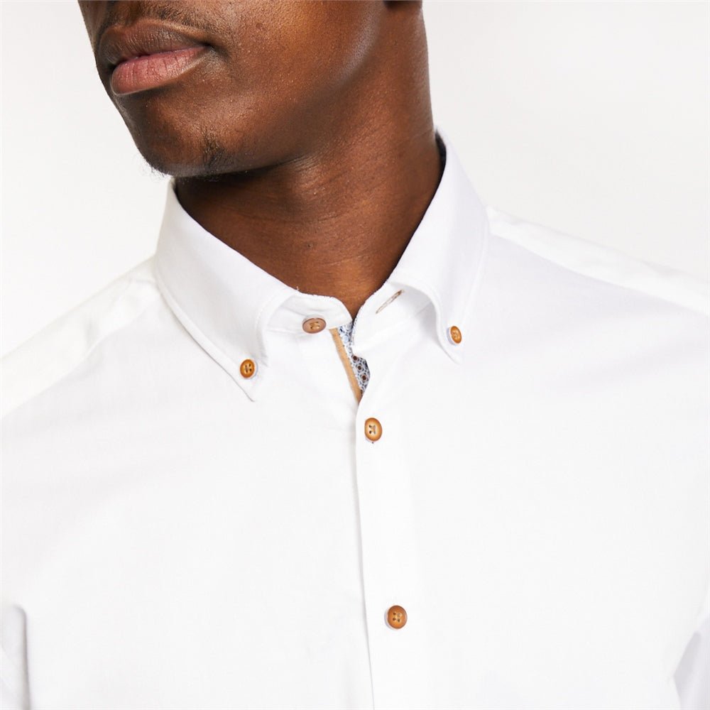 BUGATTI Button Down Long Sleeve Shirt WHITE - Henry Bucks