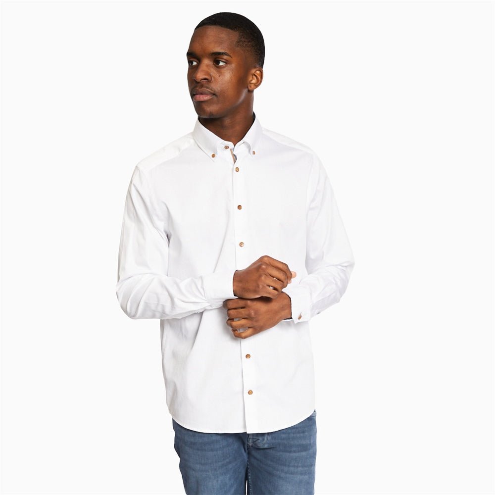 BUGATTI Button Down Long Sleeve Shirt WHITE - Henry Bucks