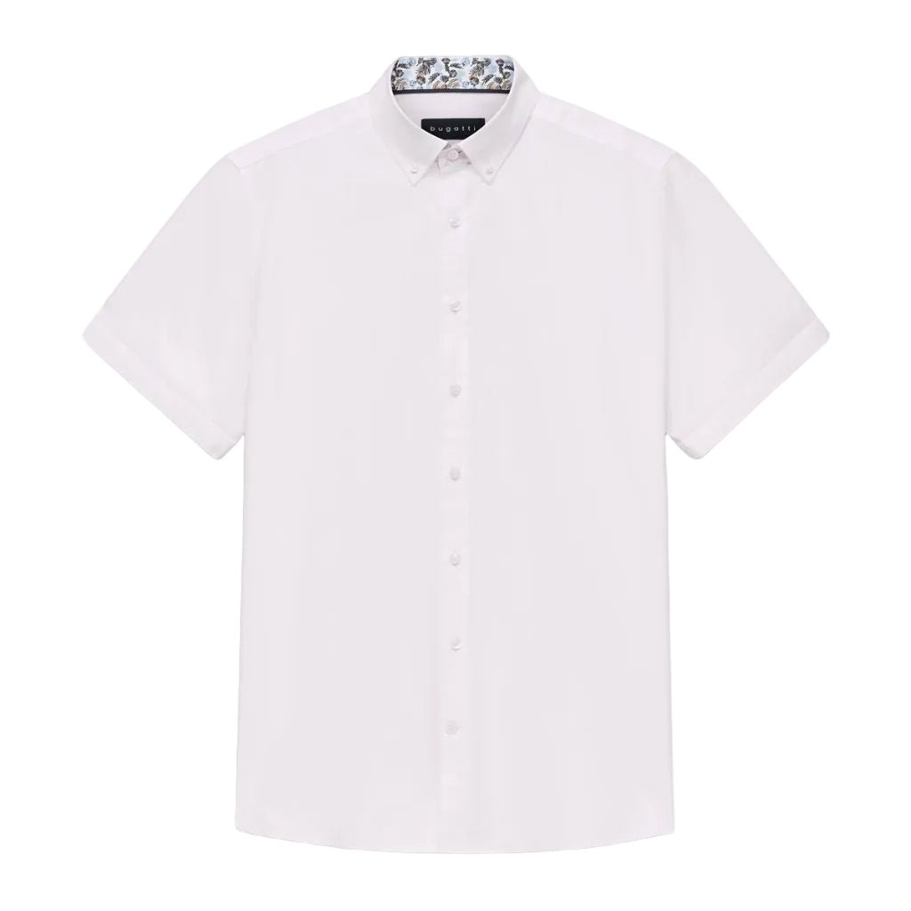 BUGATTI Casual Cotton Short Sleeve Shirt WHITE - Henry Bucks