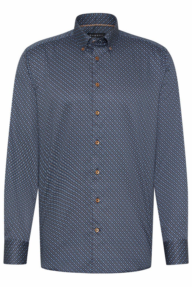 BUGATTI Collared Long Sleeve Shirt BLUE GREY - Henry Bucks