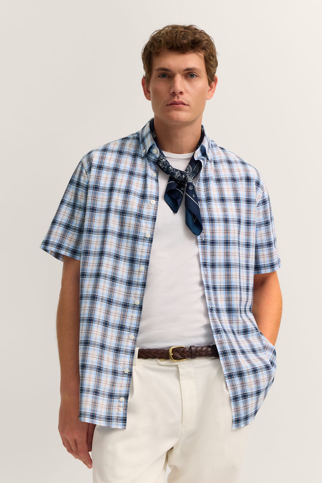 BUGATTI Cotton Check Short Sleeve Shirt LIGHT BLUE - Henry Bucks