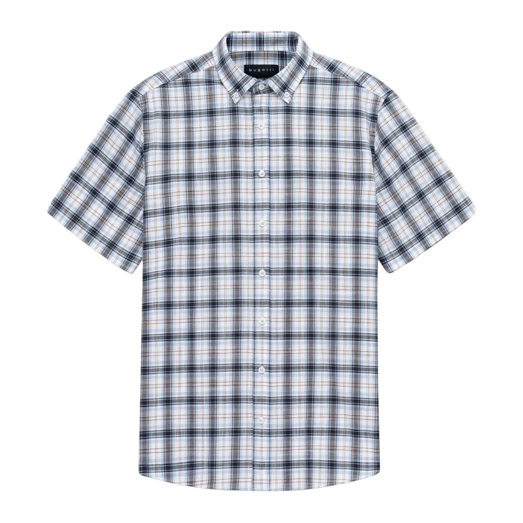 BUGATTI Cotton Check Short Sleeve Shirt LIGHT BLUE - Henry Bucks