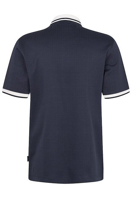 BUGATTI Herringbone Cotton Short Sleeve Polo NAVY - Henry Bucks