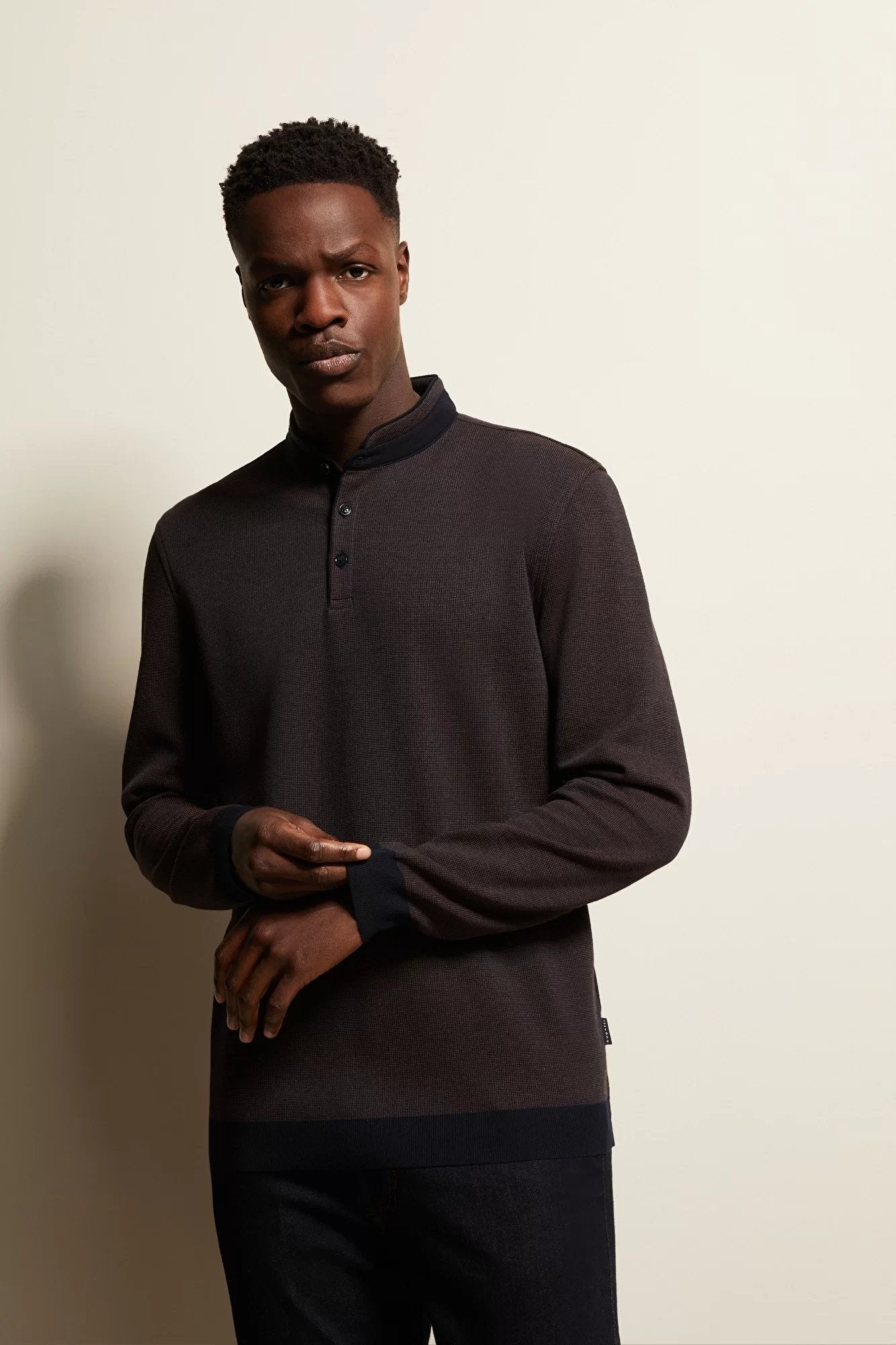 Bugatti Men's Rib Collar Long Sleeve Jumper DARK BROWN - Henry BucksKnitwear46AW240020 - BRDK - M