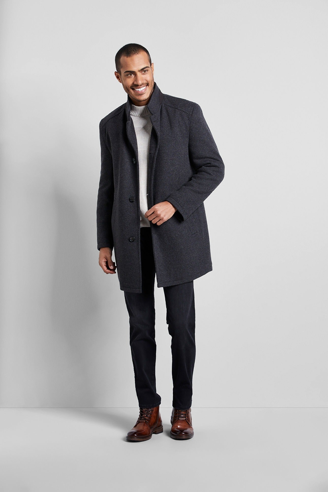 BUGATTI MENS Wool Coat with Band Collar CHARCOAL - Henry BucksOvercoats38AW230113 - CHCL - 50