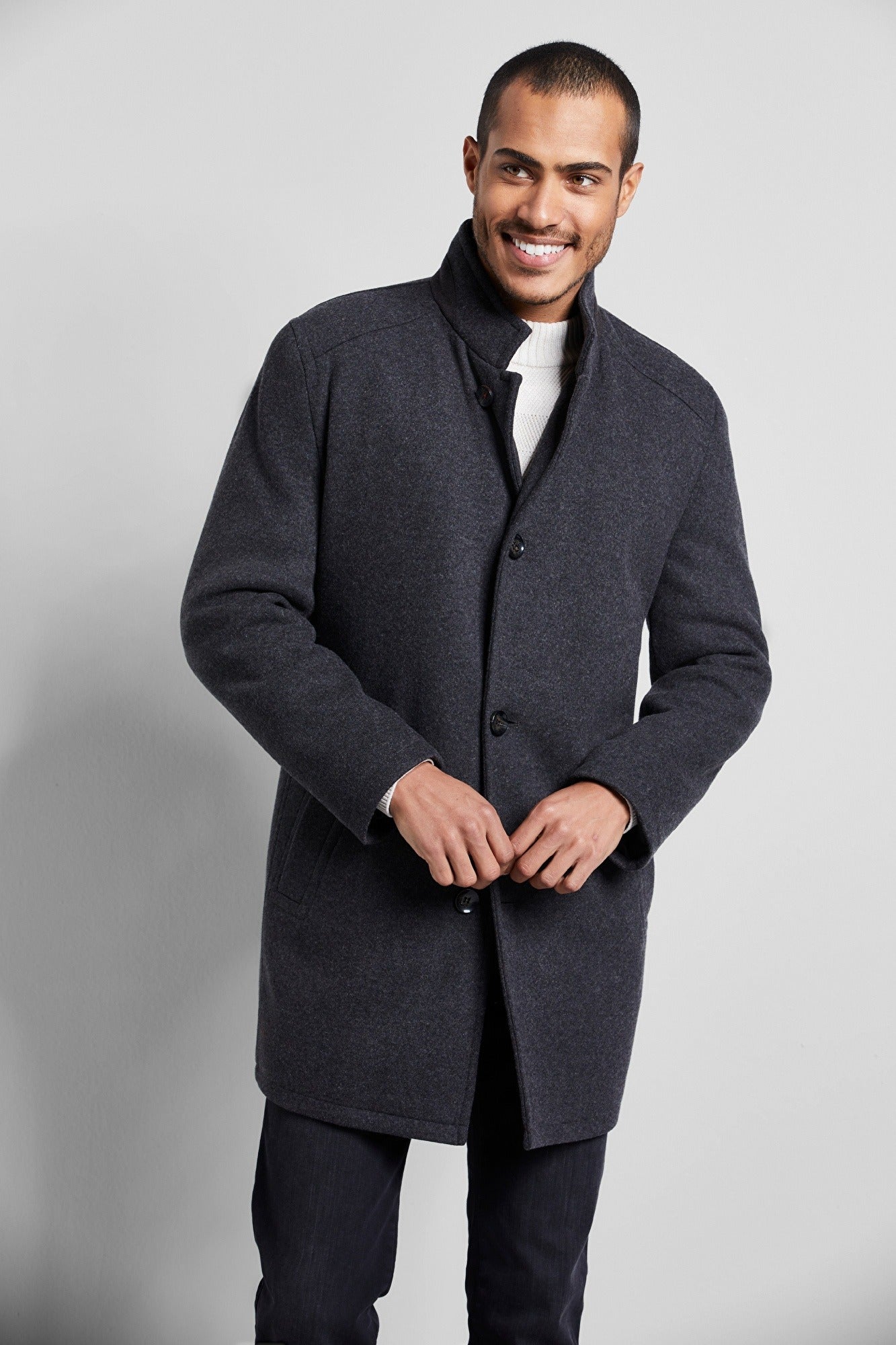 BUGATTI MENS Wool Coat with Band Collar CHARCOAL - Henry BucksOvercoats38AW230113 - CHCL - 50