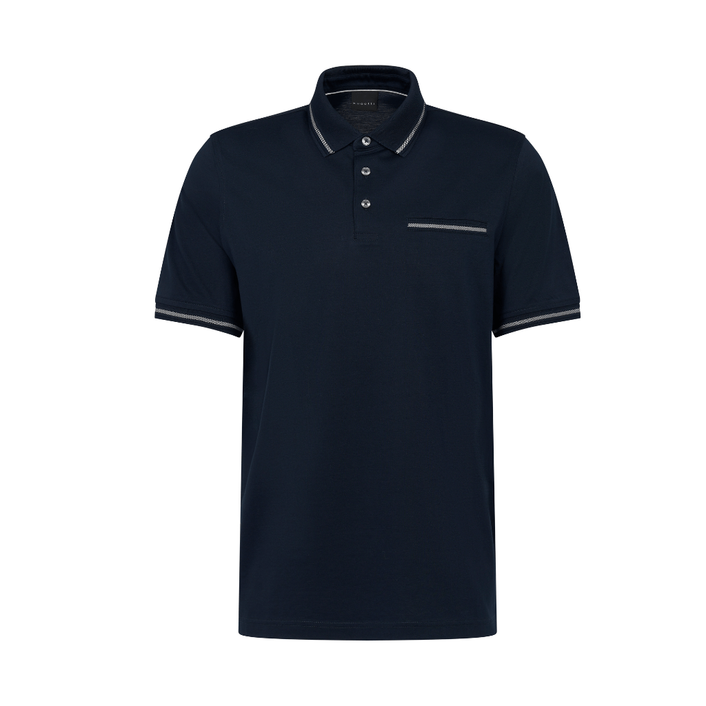 BUGATTI Plain Cotton Short Sleeve Polo NAVY - Henry Bucks