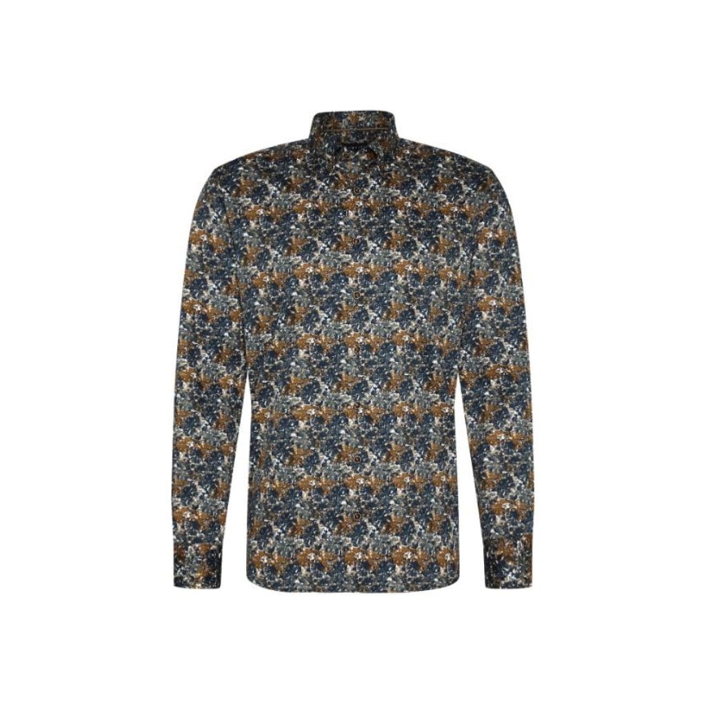 BUGATTI Printed Long Sleeve Shirt BLUE/KHAKI/WHITE - Henry BucksShirts38AW240090 - BLKHWHT - SC - M