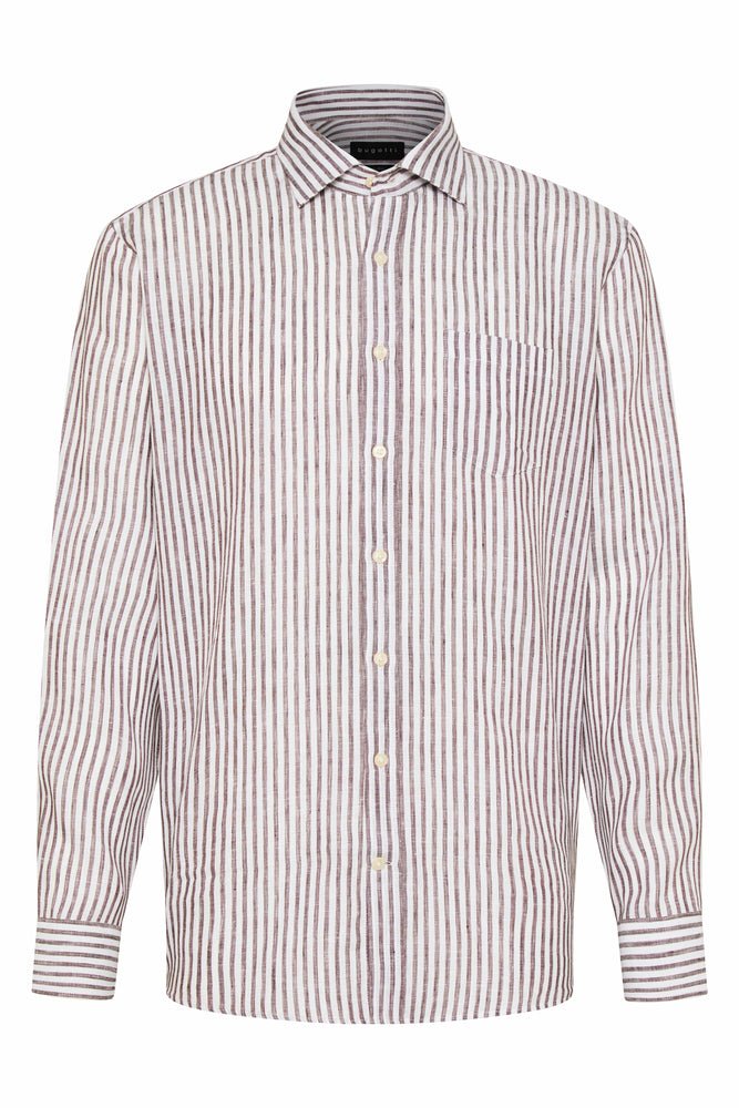 BUGATTI Stripe Long Sleeve Shirt PALE PINK - Henry Bucks