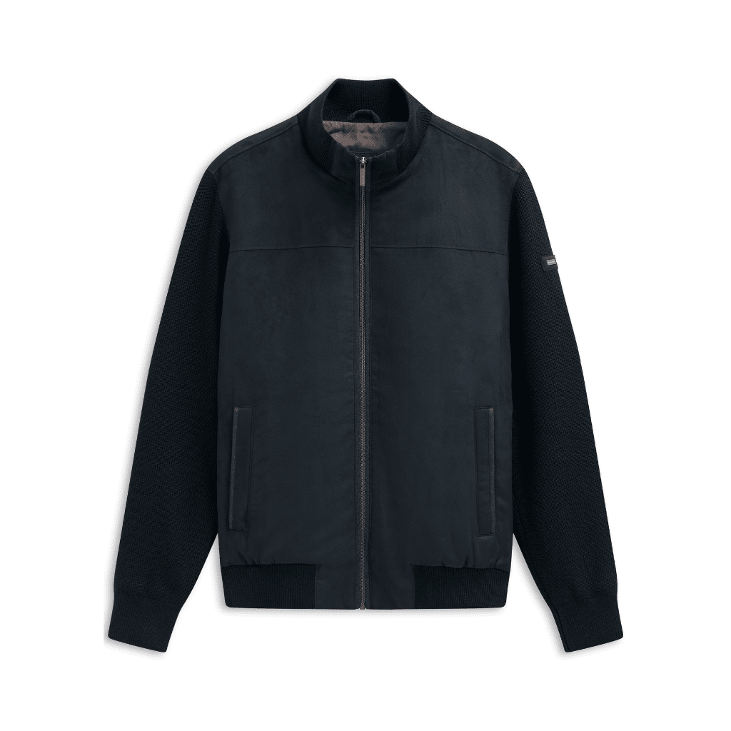 BUGATTI Suede Knit Bomber Jacket NAVY - Henry Bucks