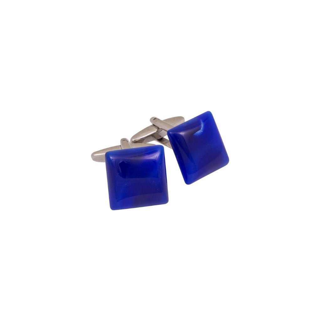 Cobalt Blue Square Cats Eye Cufflinks - Henry Bucks