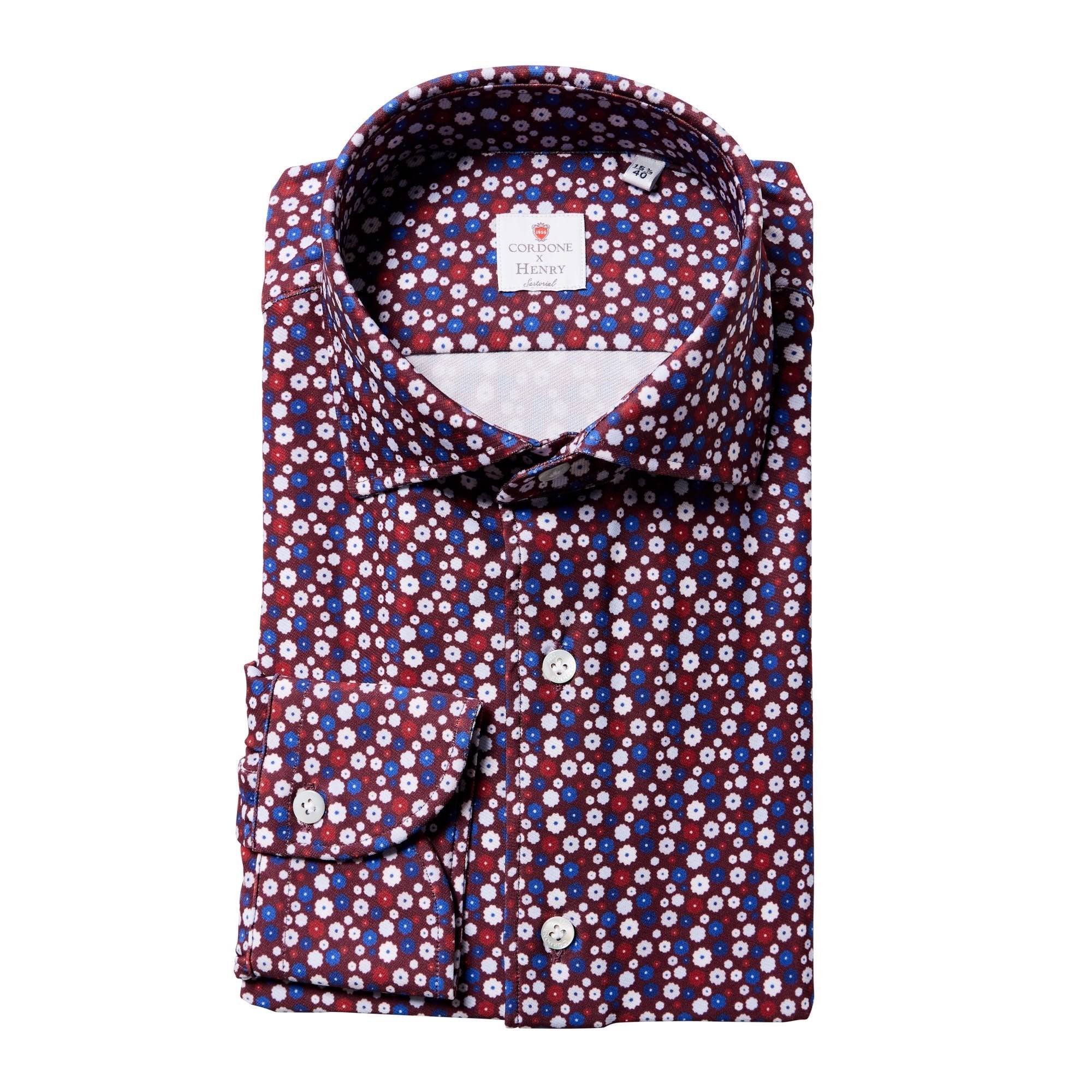 CORDONE Circles Printed Shirt Double Cuff Classic Fit BLUE/RED/WHITE - Henry BucksShirts38AW240076 - BLUREDWHT - DC - CLAS - 39