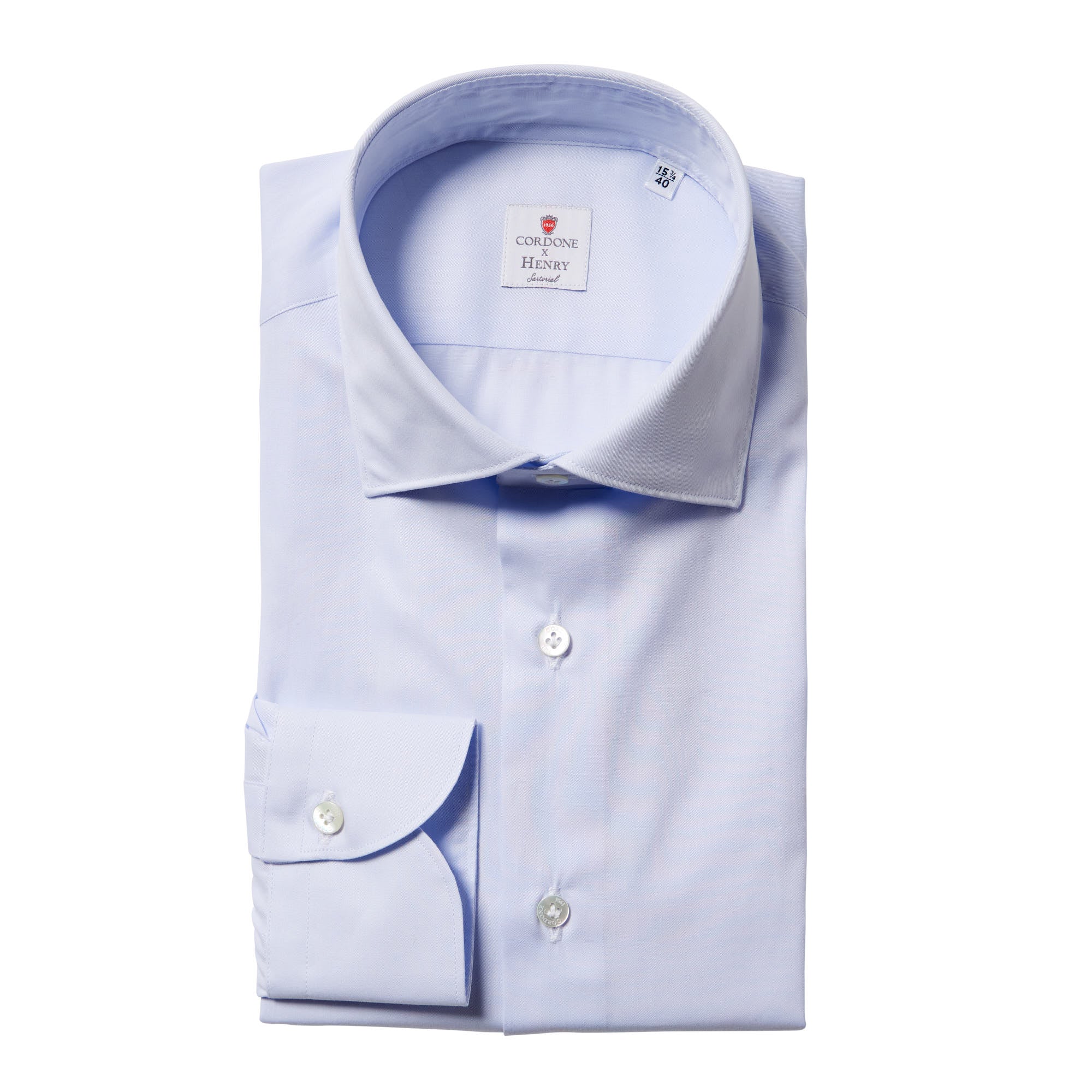 CORDONE Cotton Long Sleeve Single Cuff Shirt LIGHT BLUE - Henry BucksShirts38AW240077 - LTBL - SC - 39
