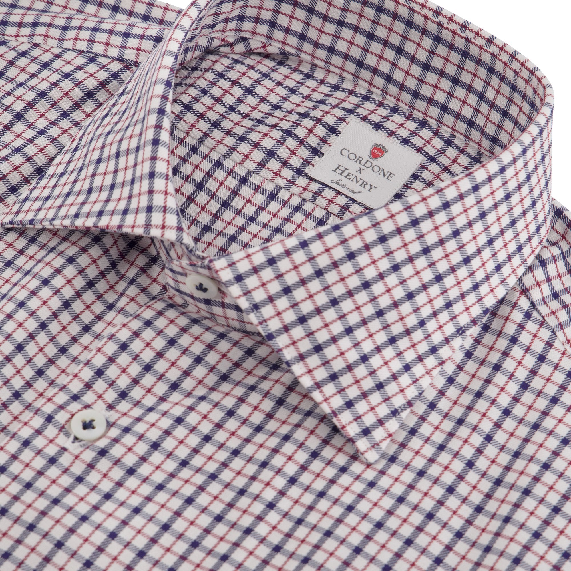 Cordone Elegance Check Shirt in NAVY/RED - Henry BucksShirts01SS230010 - NVRD - 39